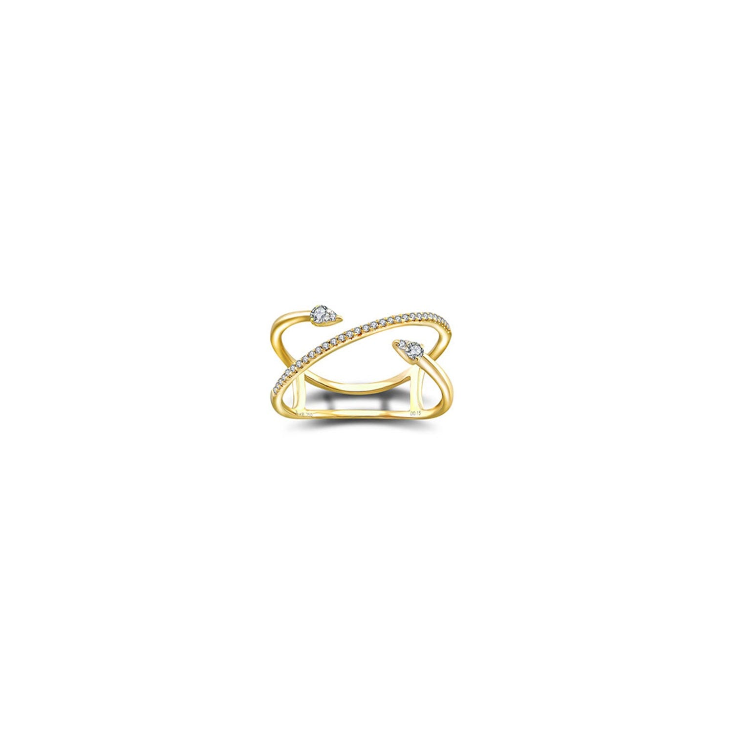18K Yellow Gold Double Arrow Spiral Diamond Ring