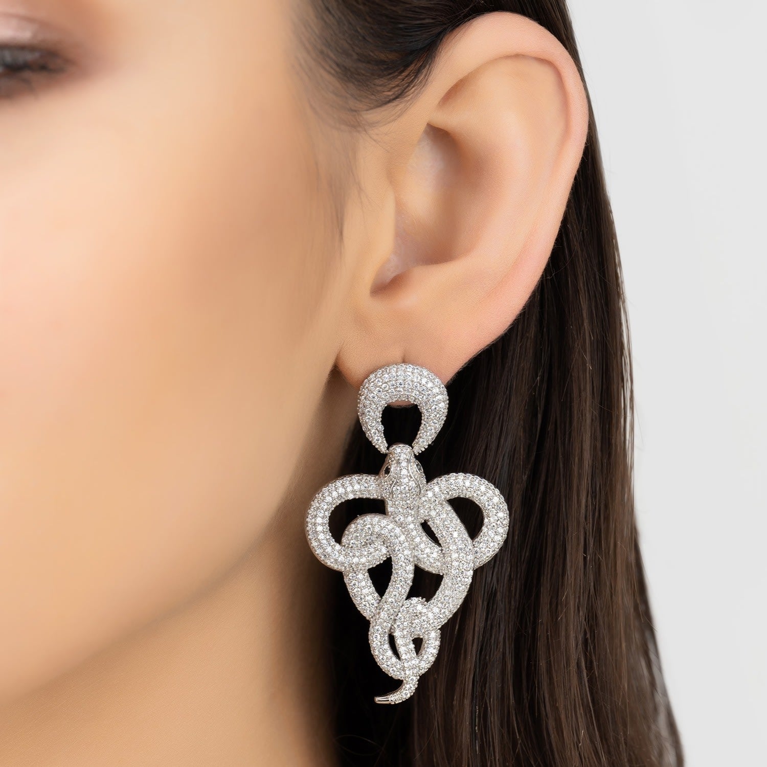 Viper Snake Drop Earrings Silver White