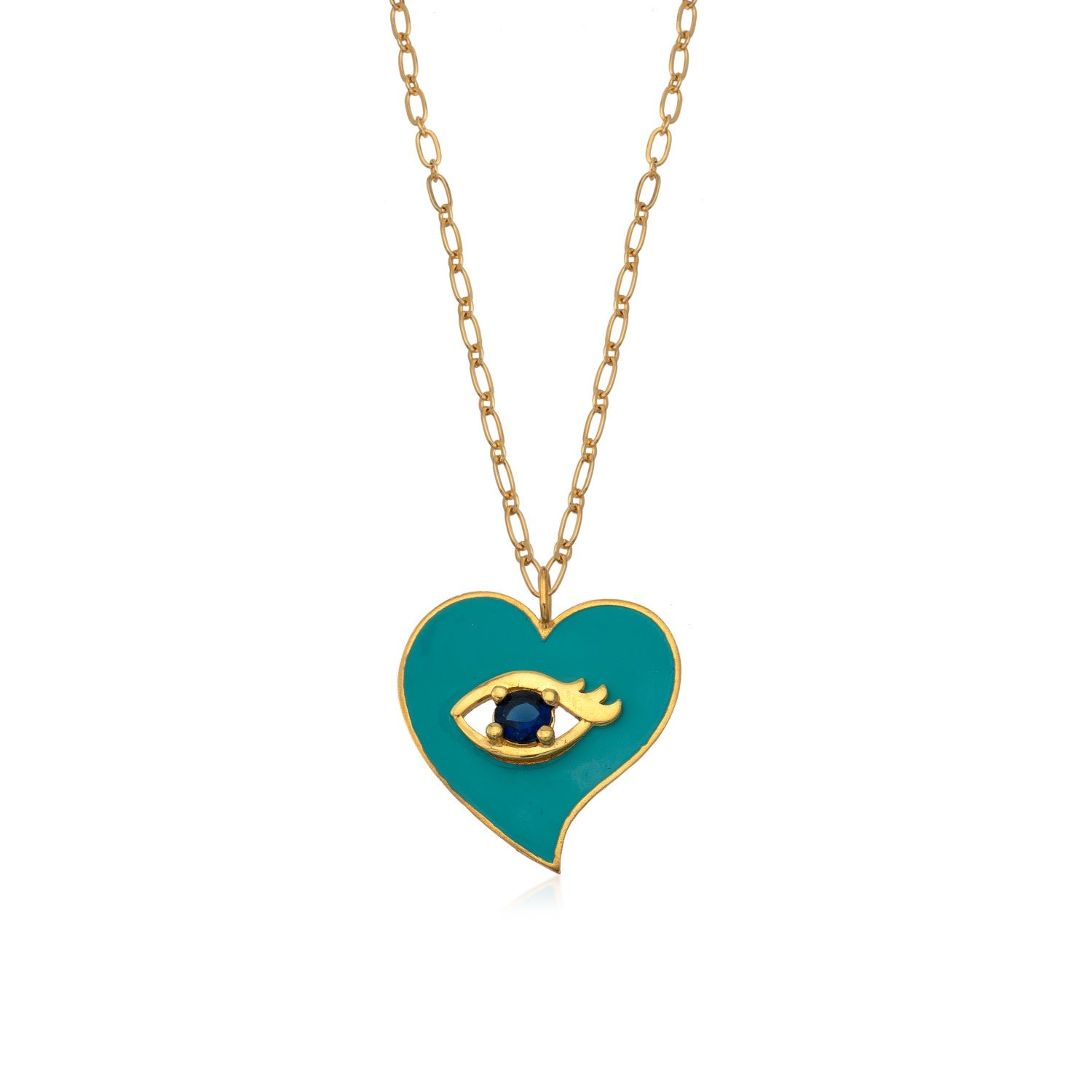 Turquoise Heart Pendant Necklace With Evil Eye