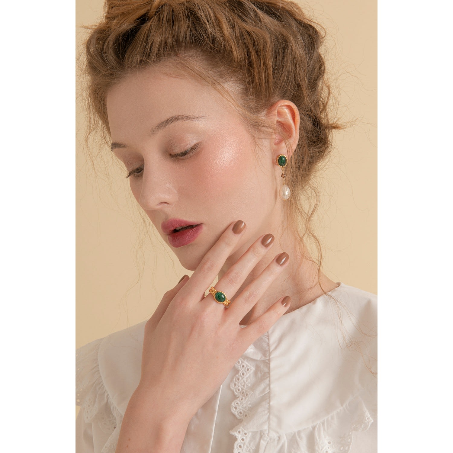 Malachite, Garnet & Pearl Drop Earrings