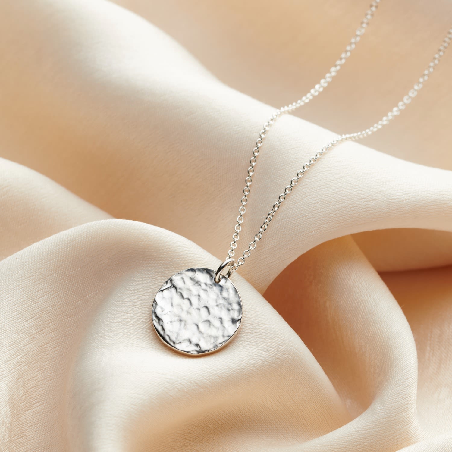 Sterling Silver Textured Disc Necklace