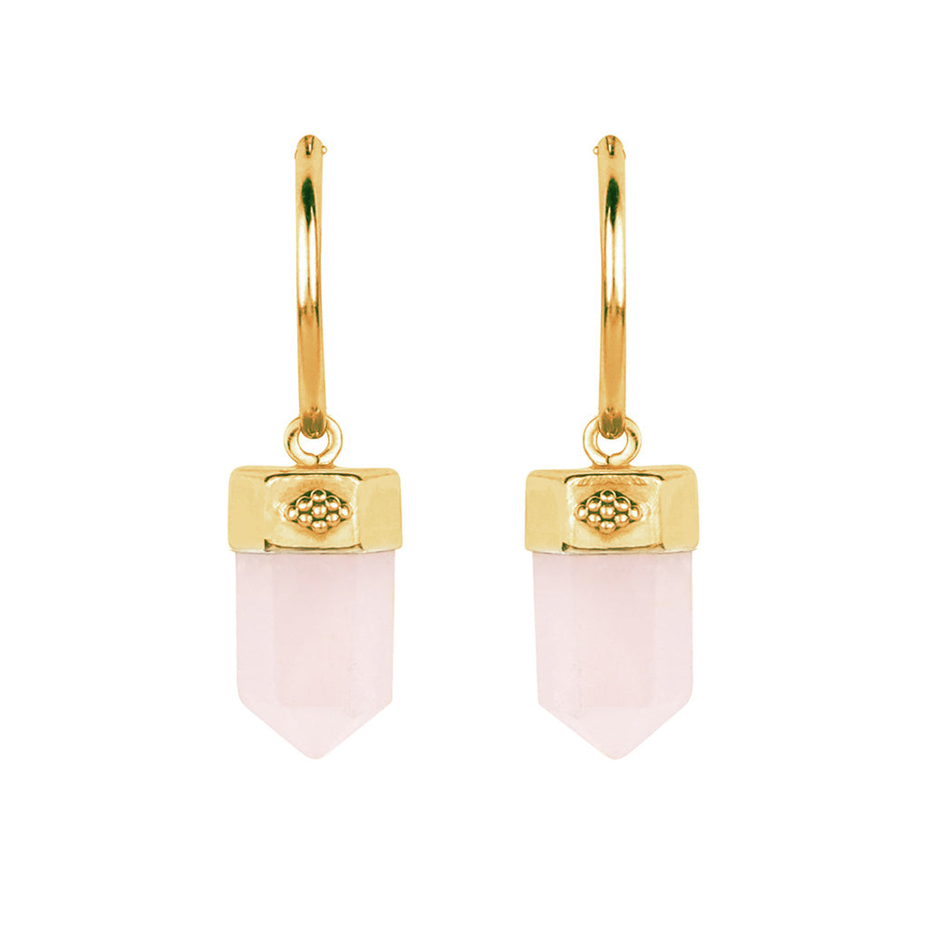 Open Heart Crystal Gold Vermeil Hoop Earrings - Rose Quartz