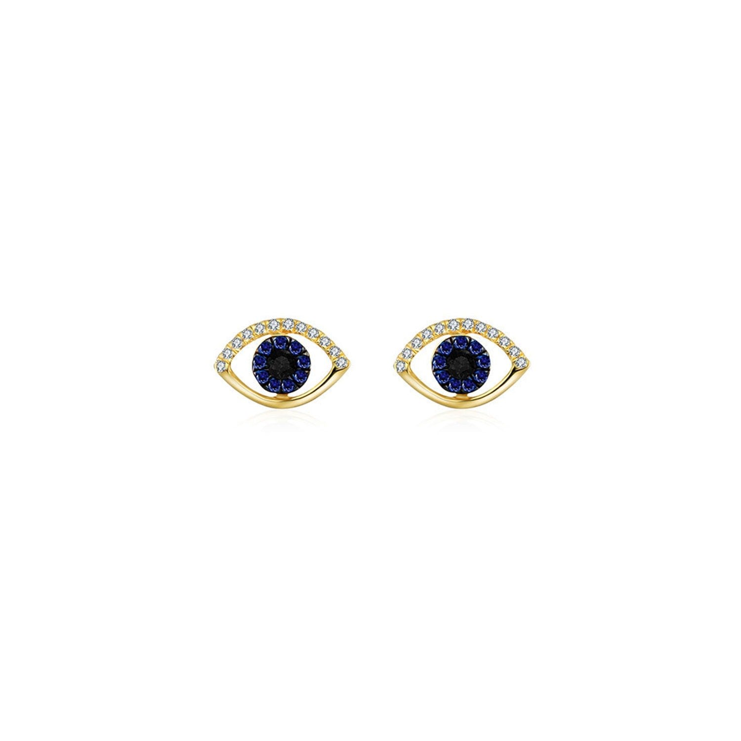 18K Yellow Gold Evil Eye Sapphire Diamond Earring