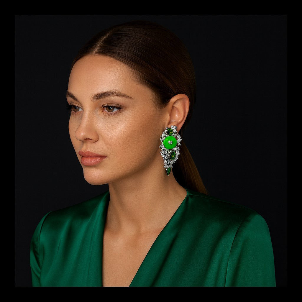 Olivia Diamond And Emerald And Jade Cubic Zirconium Earrings
