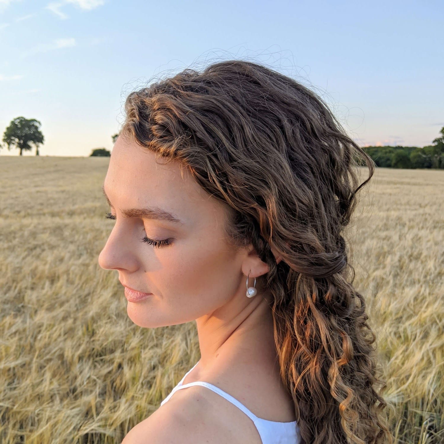 Olivia Large Pearl Wire Hoop Sterling Silver Earrings