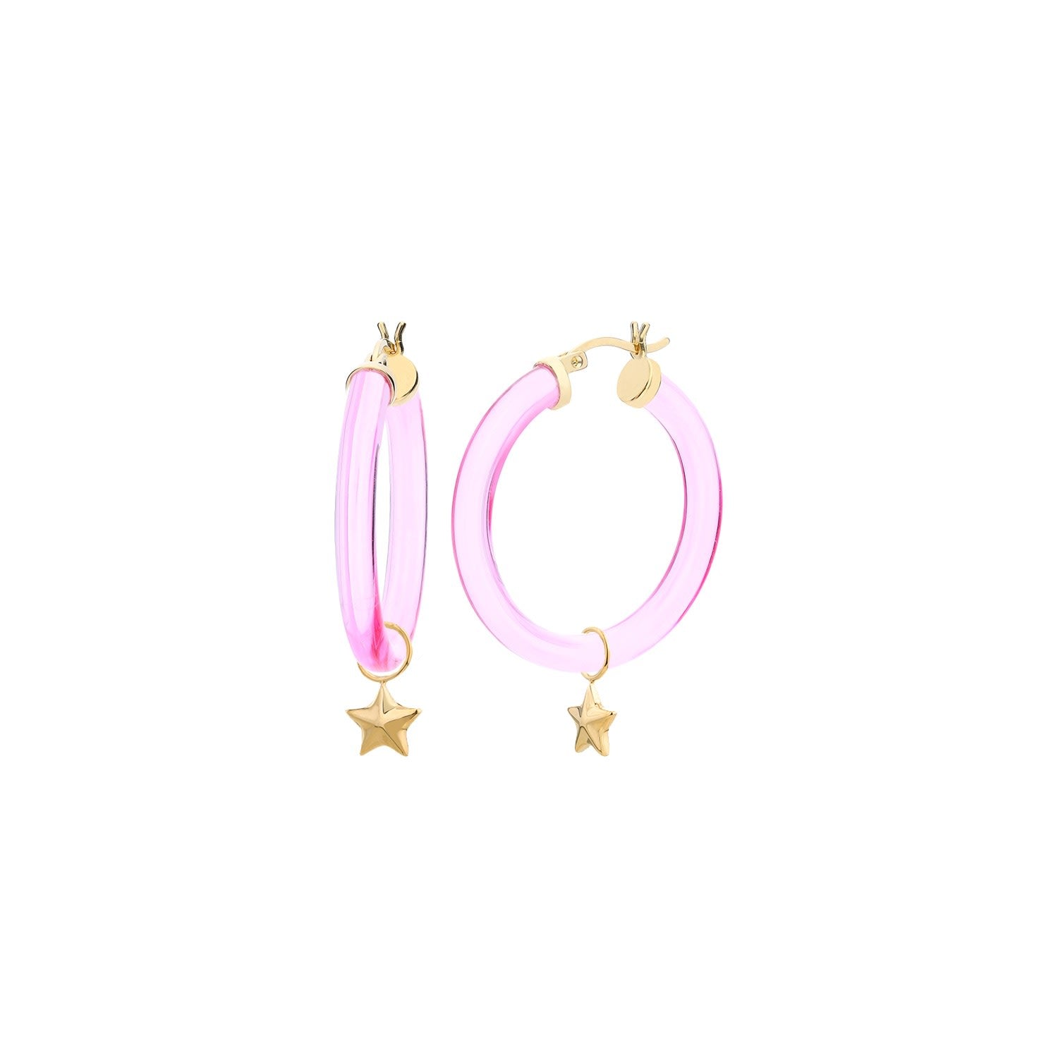 Mini Star Charm Hoop Earrings In Pink