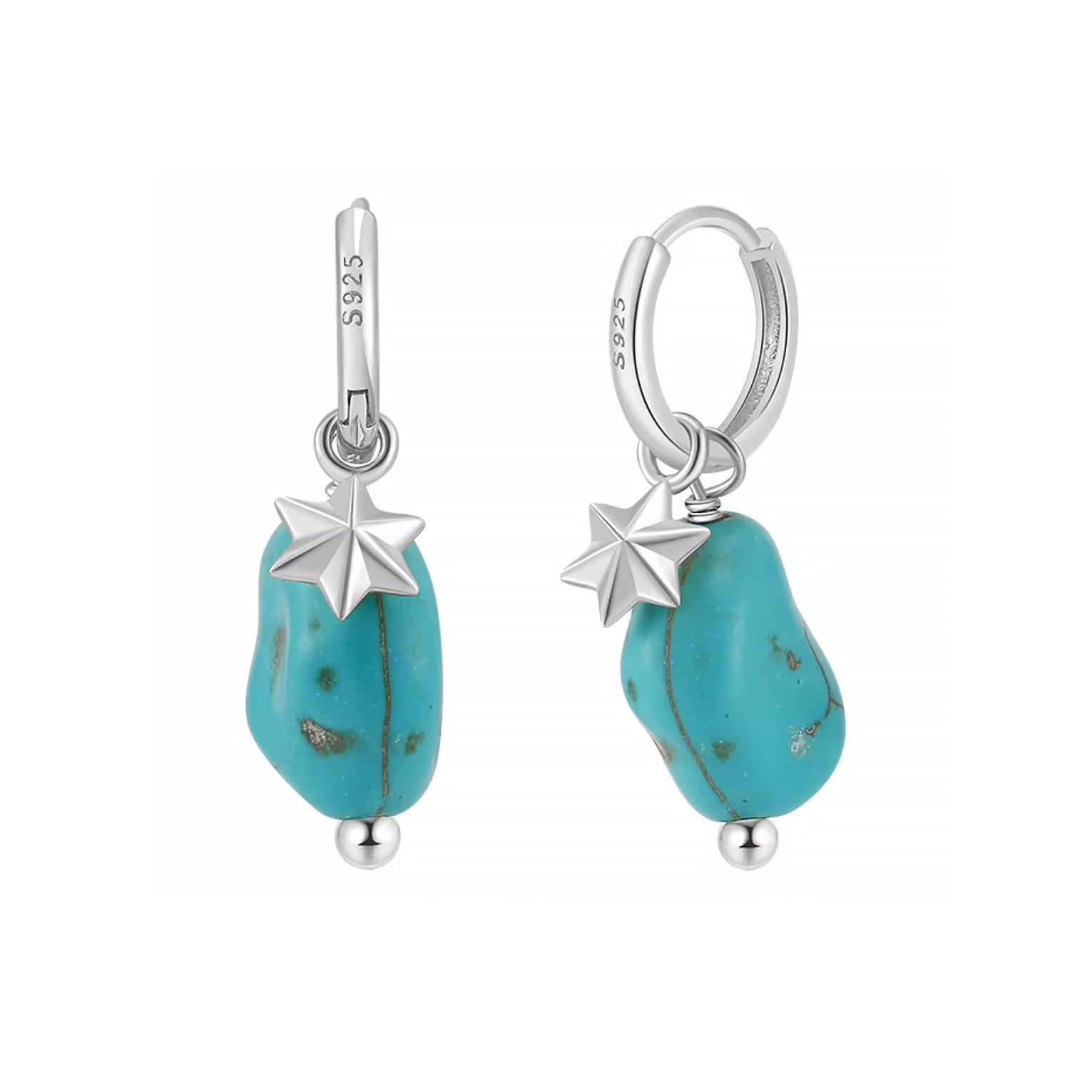 Olyssa Turquoise Droplet Silver Huggie Earrings