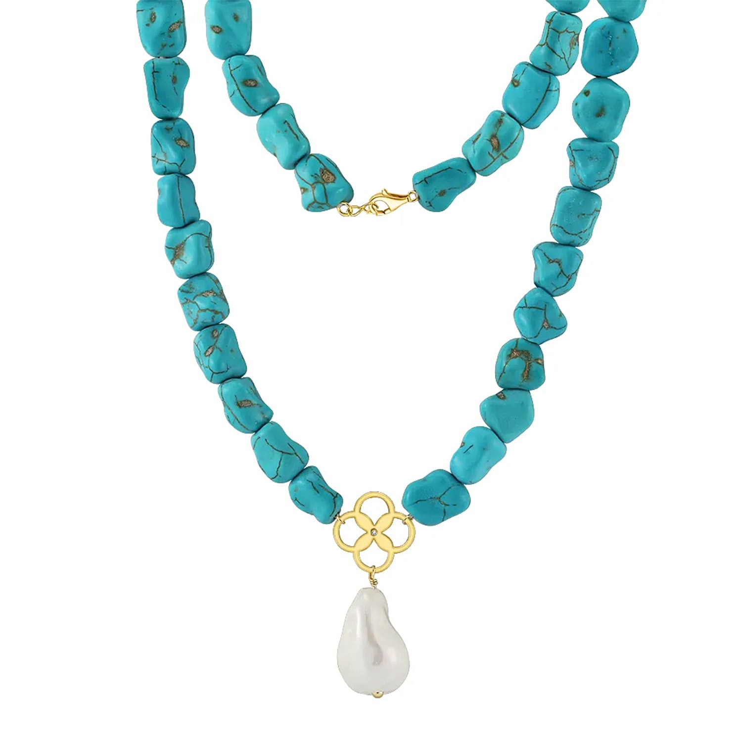 Olyssa Turquoise & Pearl Droplet Necklace