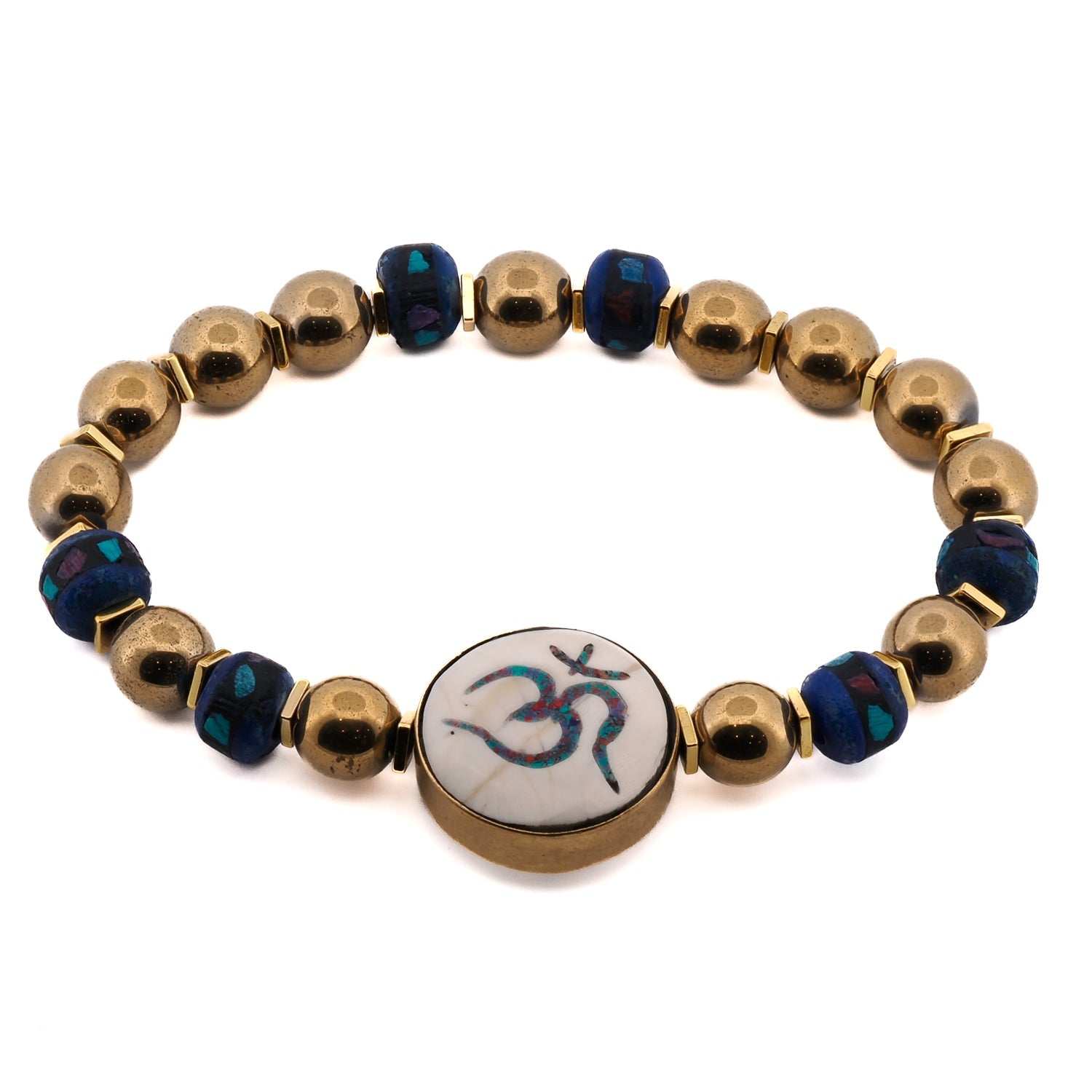 Om Mantra Meditation & Gold Beaded Bracelet - Gold