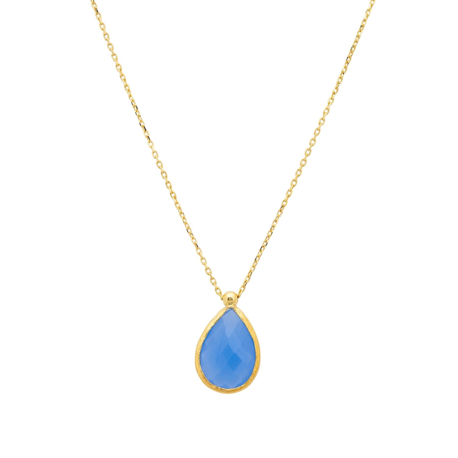 Petite Drop Necklace Gold Dark Blue Chalcedony