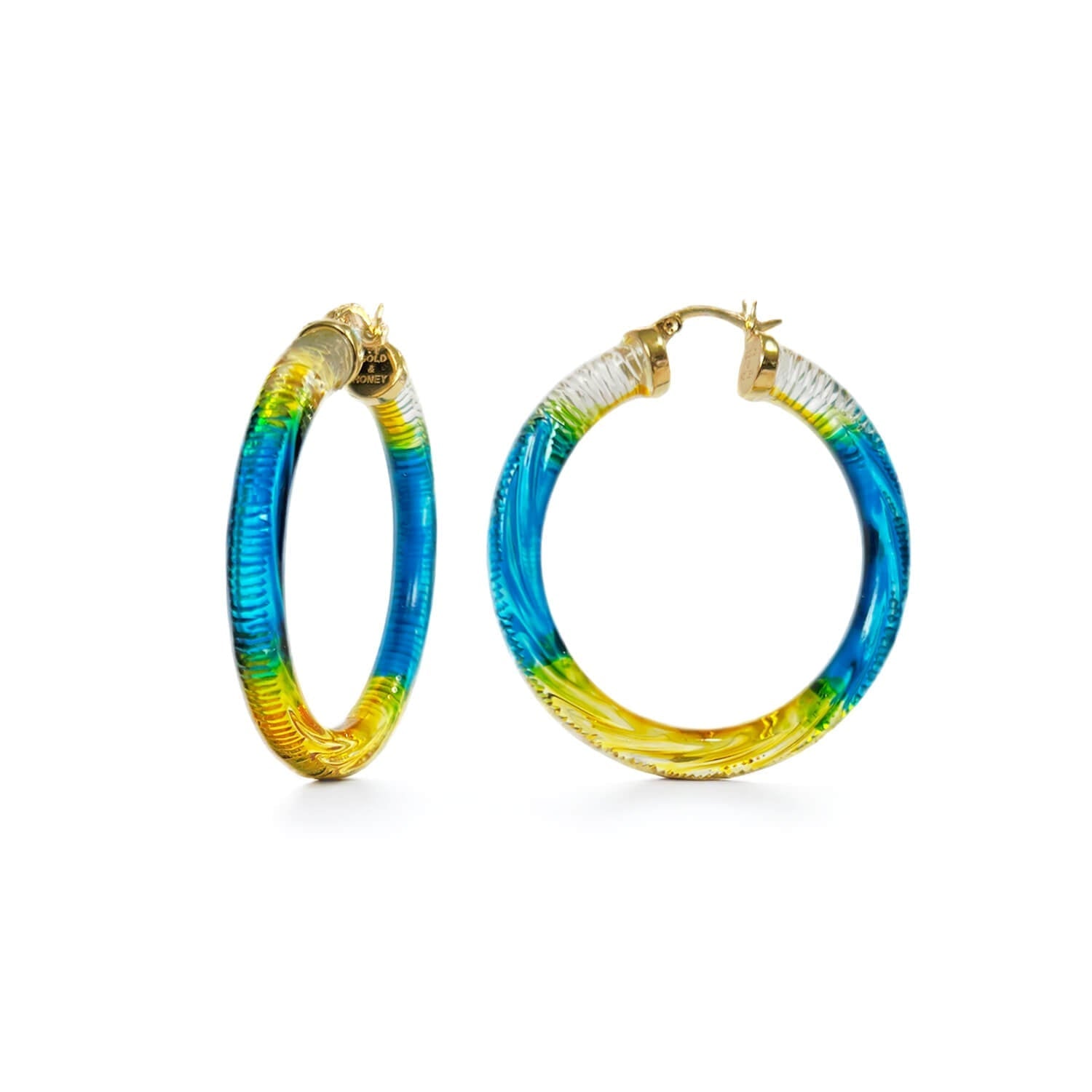 Blue & Yellow Ombre Painted Instyle Lucite Hoop Earrings