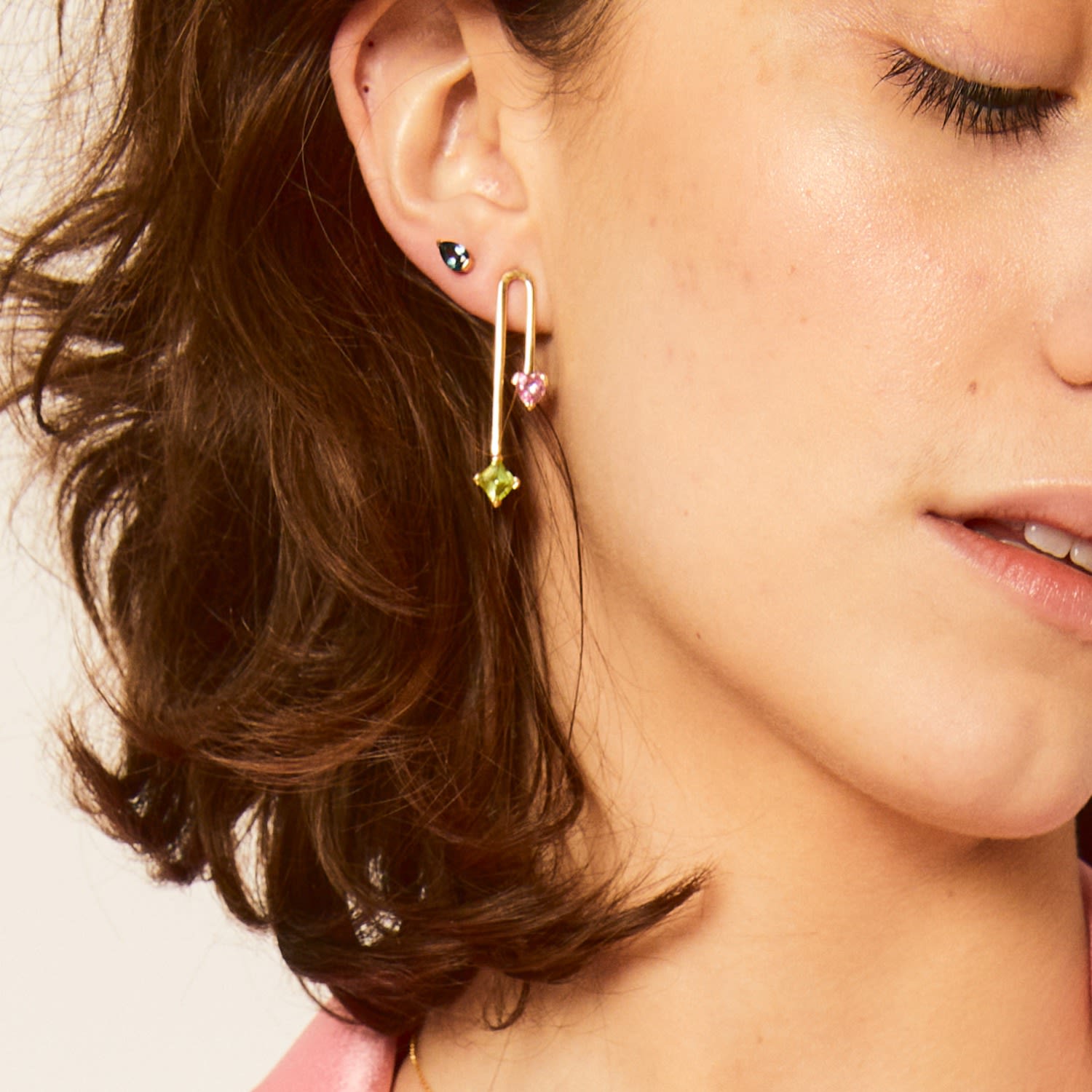 On My Way To Wonderland Earrings - Sterling Silver Stud & Drop Earrings With Peridot, Pink Topaz, Amethyst, And London Blue Topaz Gemstones