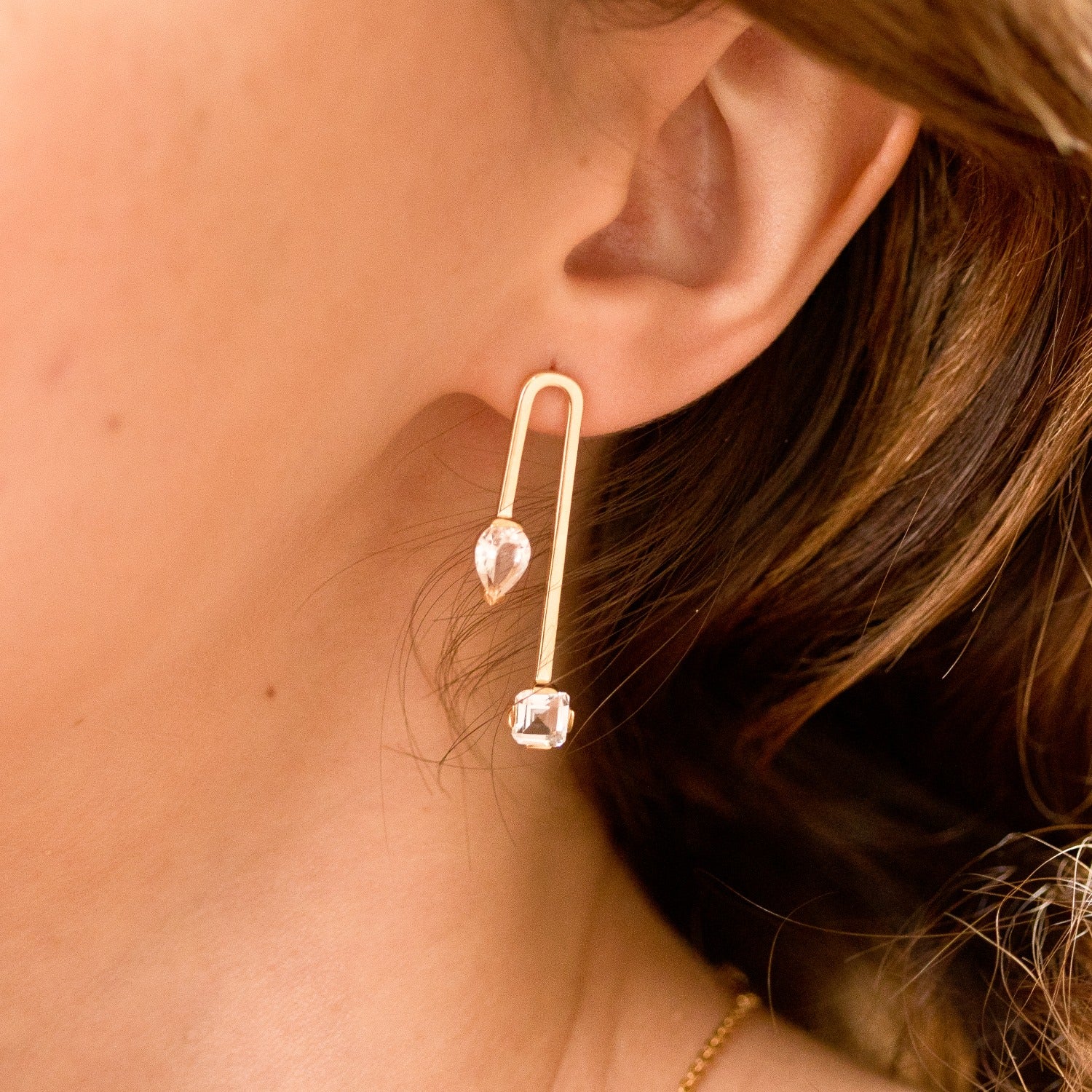 On My Way To Wonderland Earrings - 18K Gold Vermeil Stud & Drop Earrings With White Topaz Gemstones