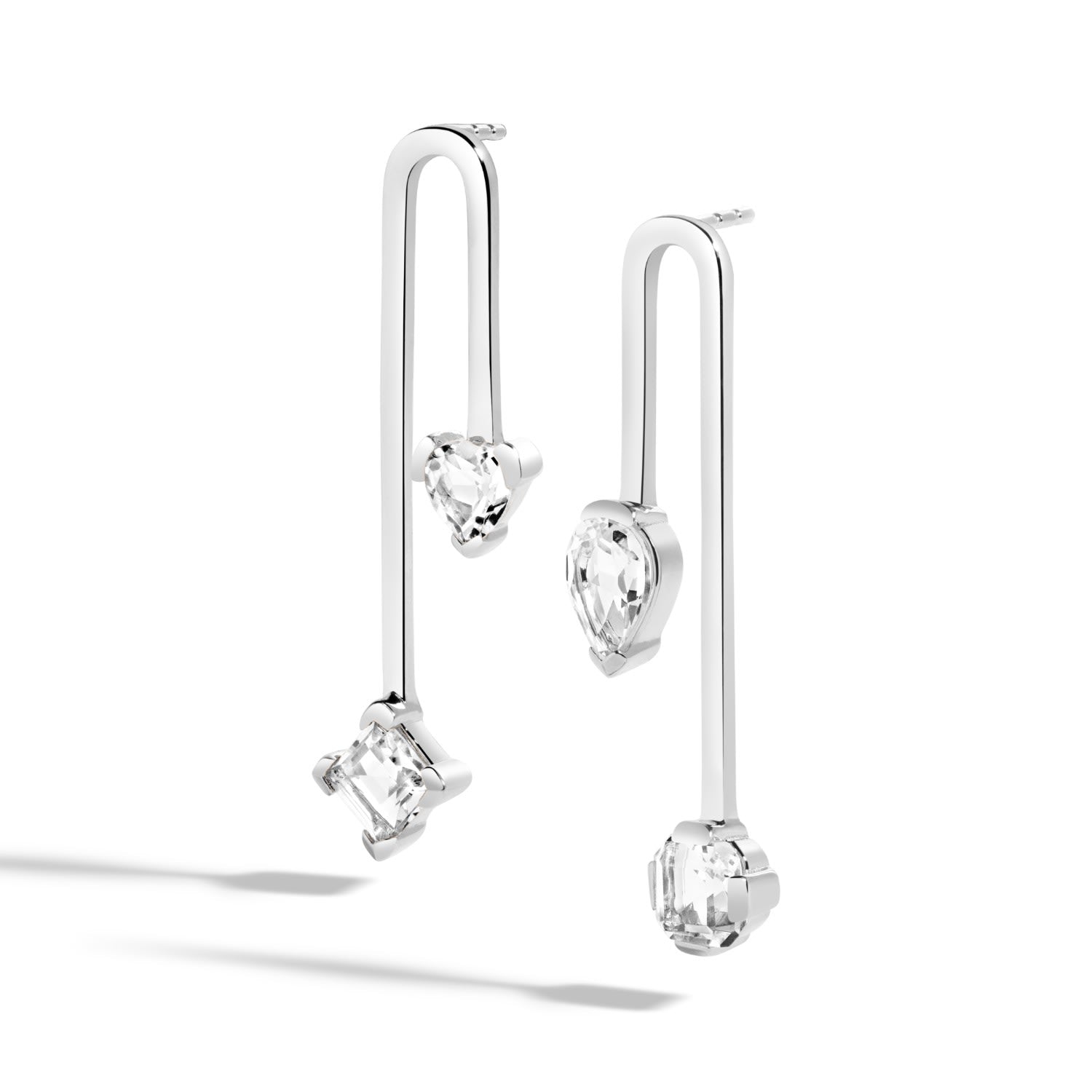On My Way To Wonderland Earrings - Sterling Silver Stud & Drop Earrings With White Topaz Topaz Gemstones