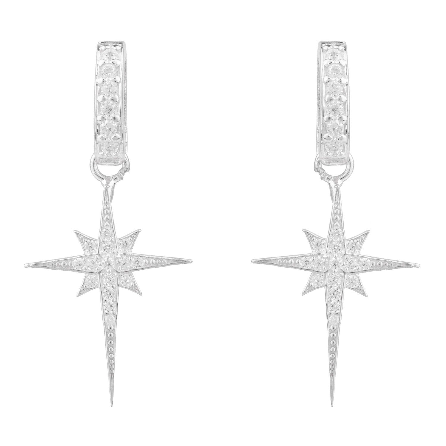 North Star Burst Small Drop Earrings Silver