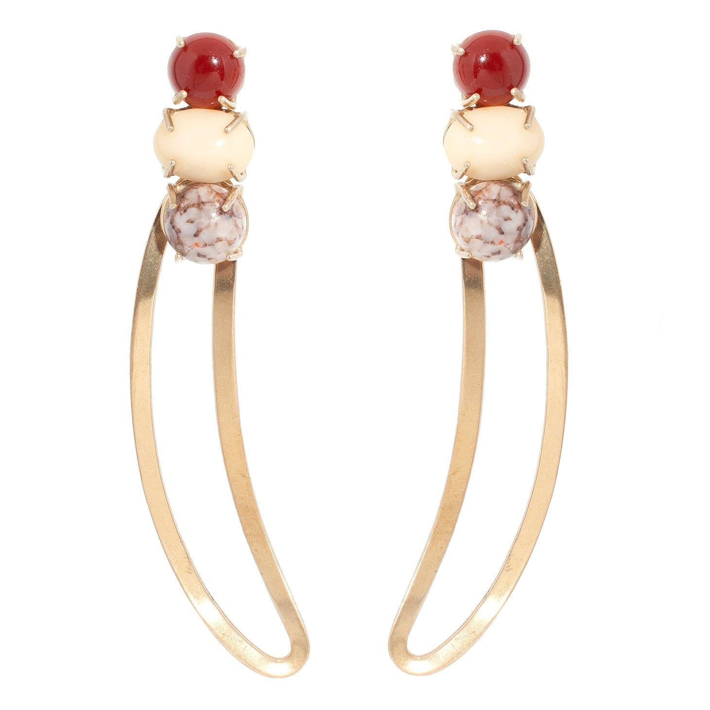 Ondine Earrings – Sculptural Recycled Brass Earrings With Vintage Blush Glass Stones