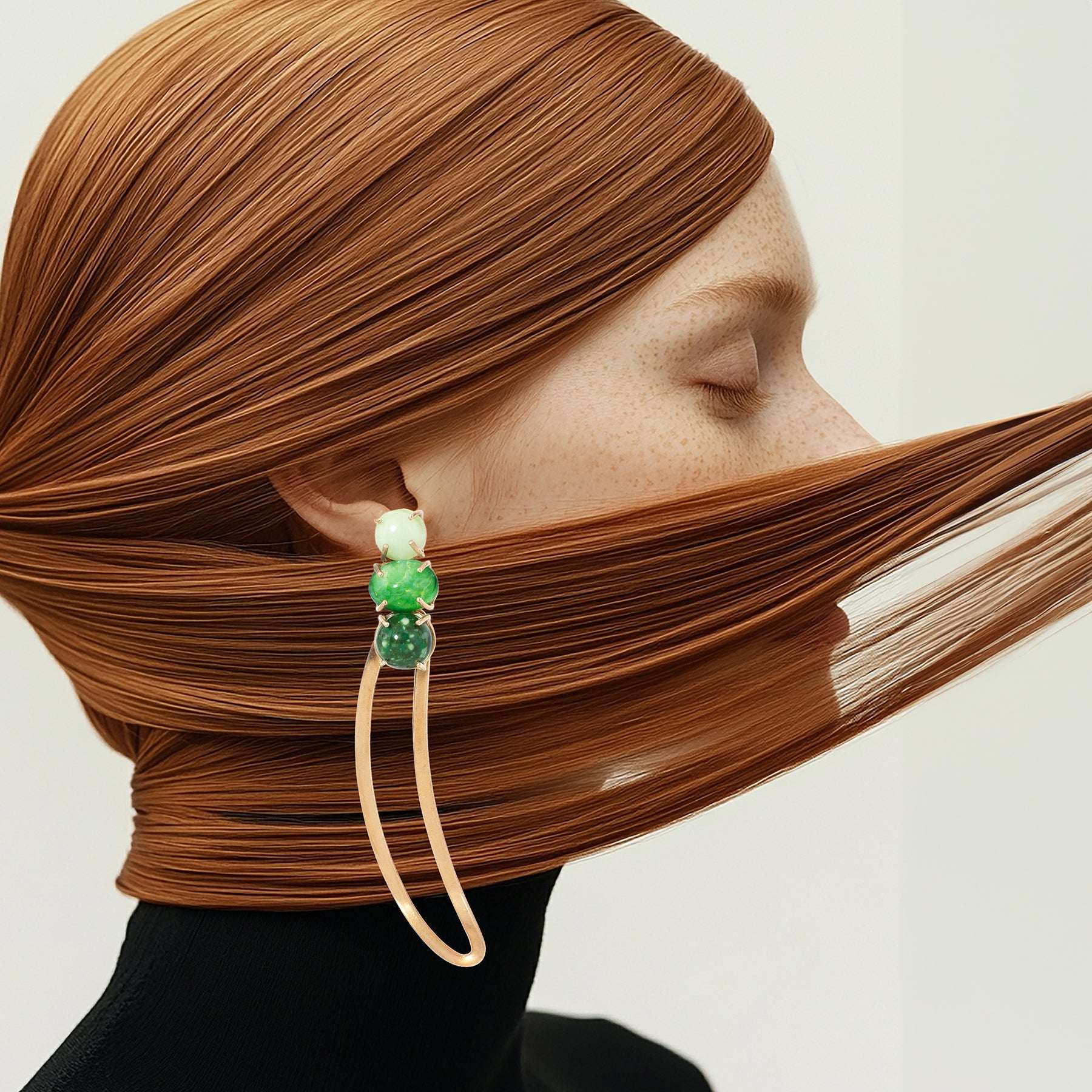 Ondine Earrings – Recycled Brass Earrings With Vintage Fern Green Glass Stones