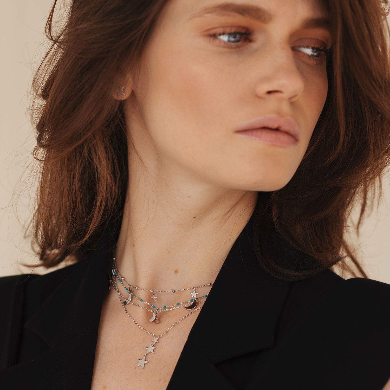 One By One Stars Charm Choker, Sterling Silver