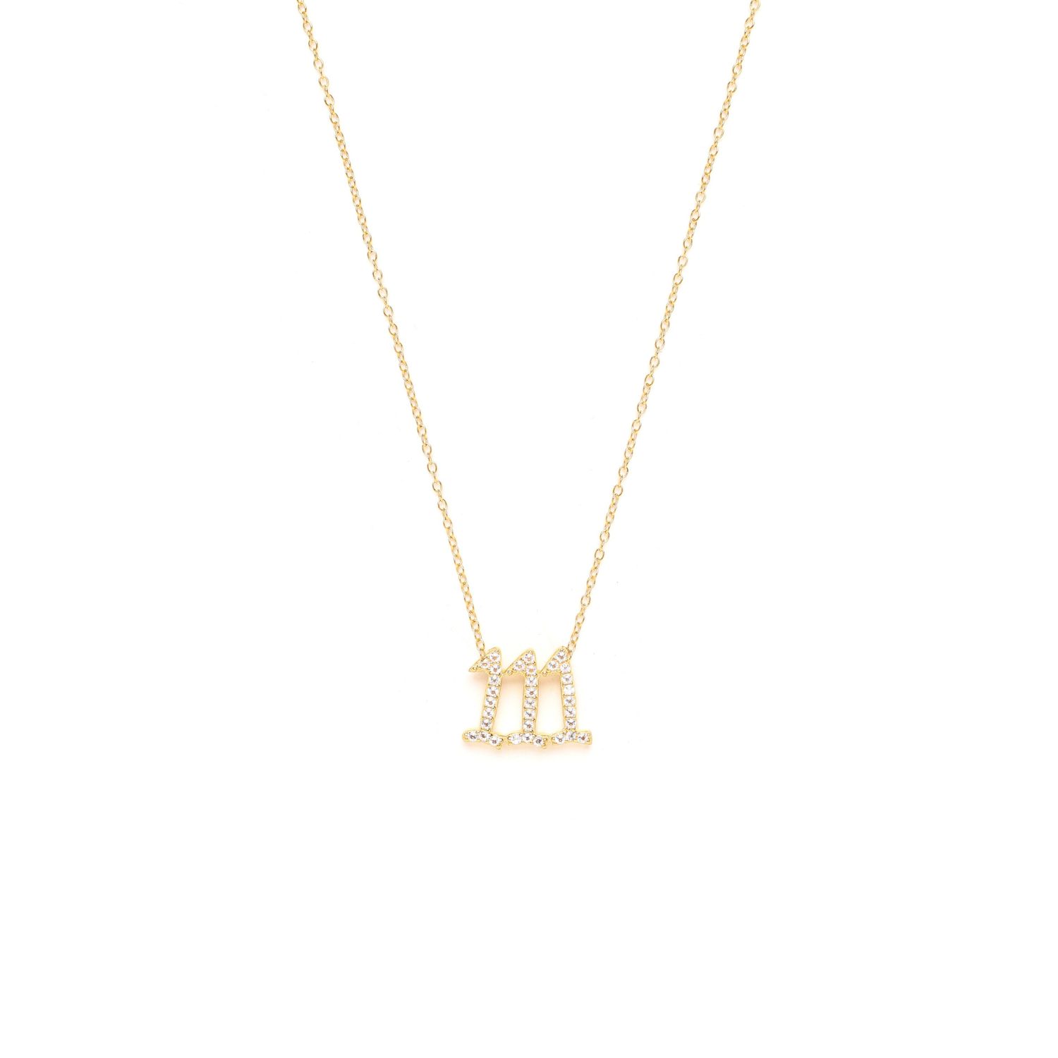 One One One Angel Number Manifestation Necklace, White Topaz, Gold