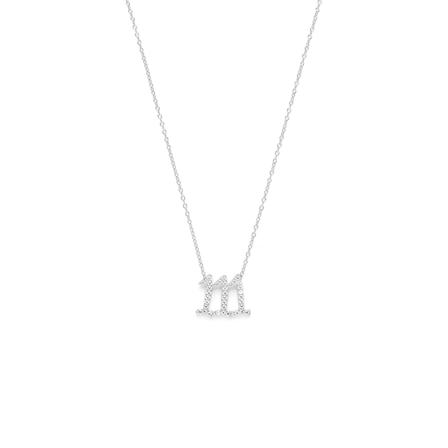 One, One, One Angel Number Manifestation Necklace, White Topaz, White Rhodium