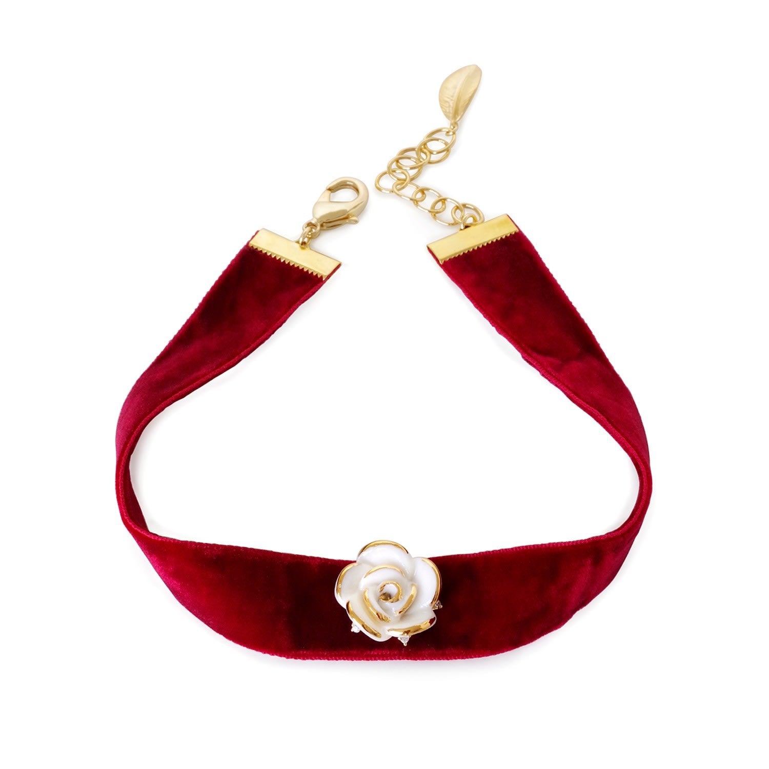 Golden White Cloud Rose Red Velvet Choker