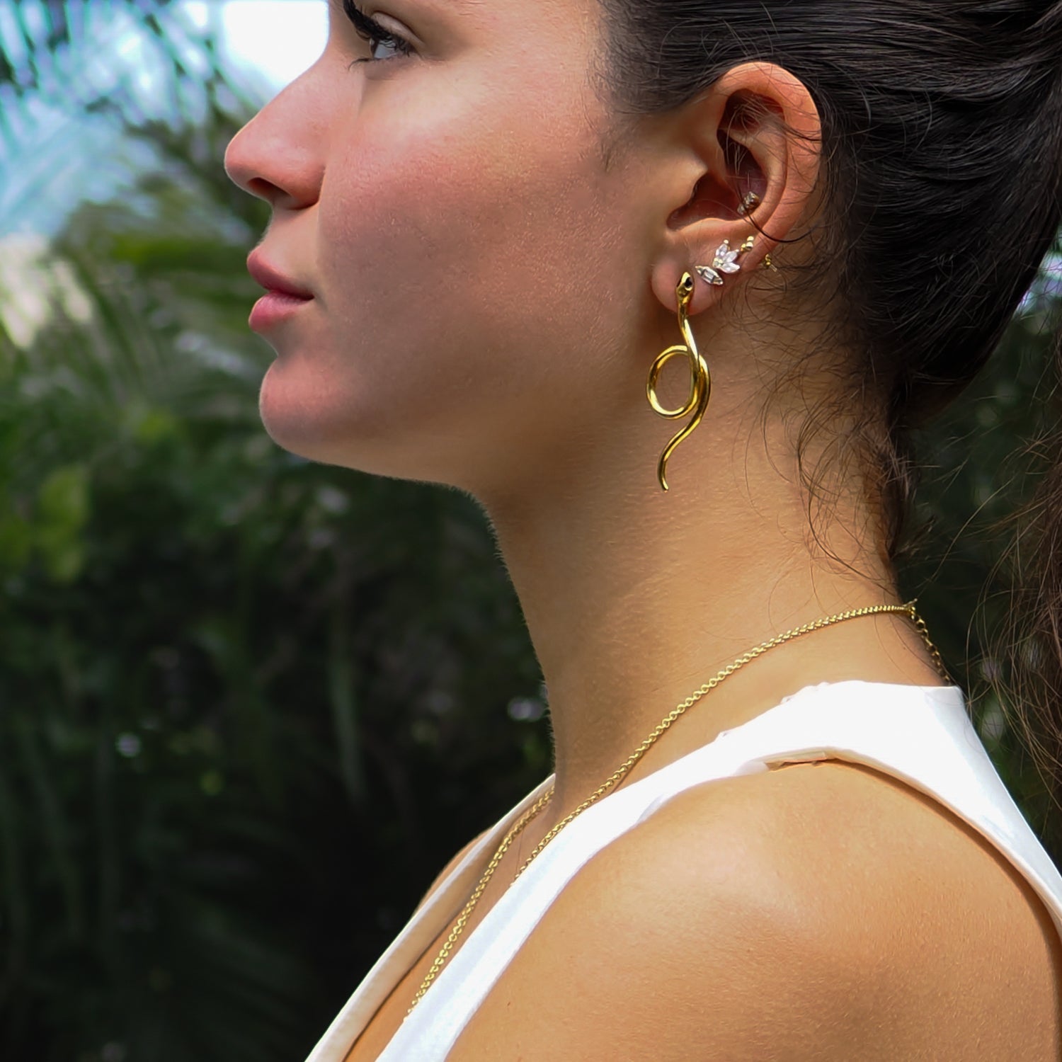 Onyx Eyed Serpent Gold Earrings - Gold