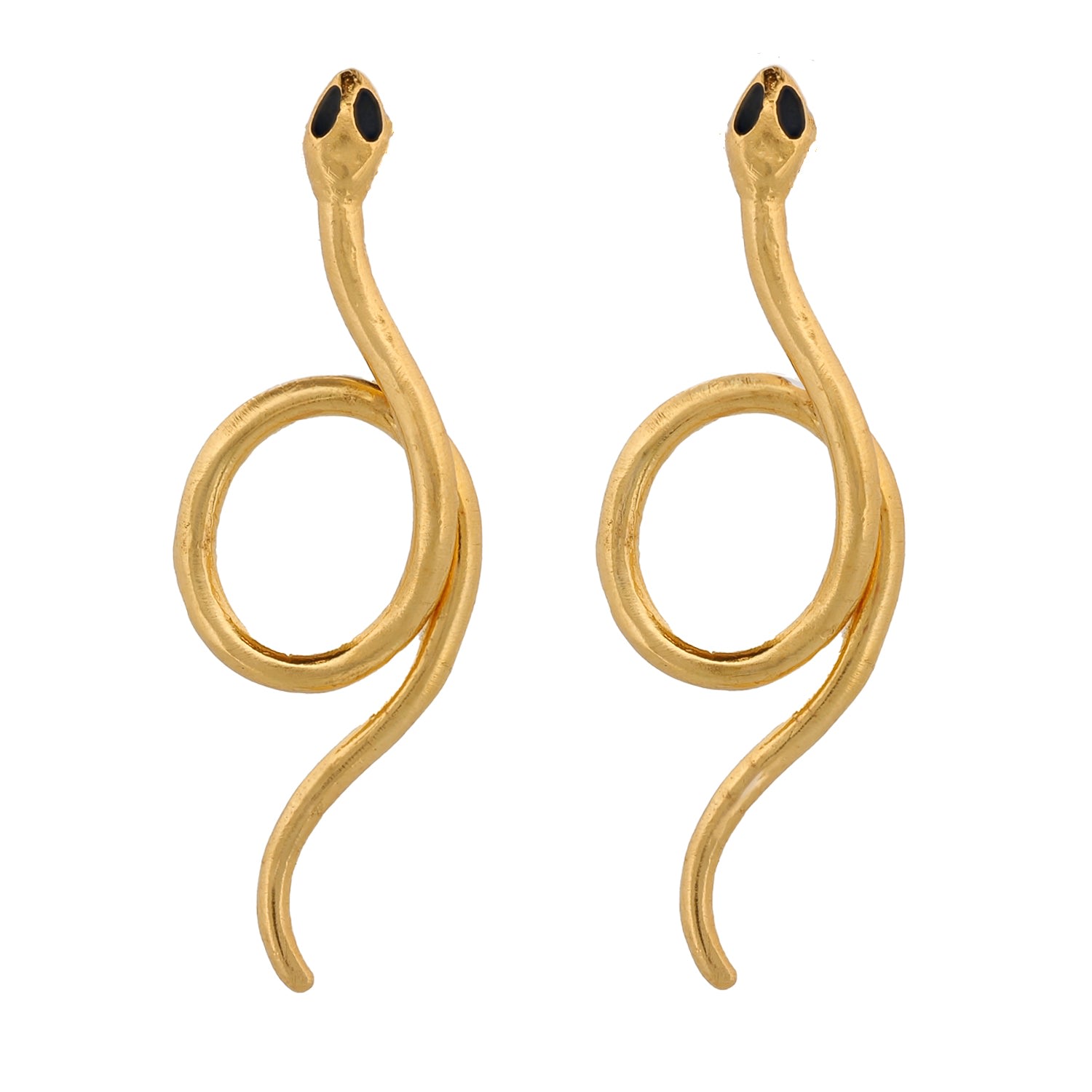 Onyx Eyed Serpent Gold Earrings - Gold