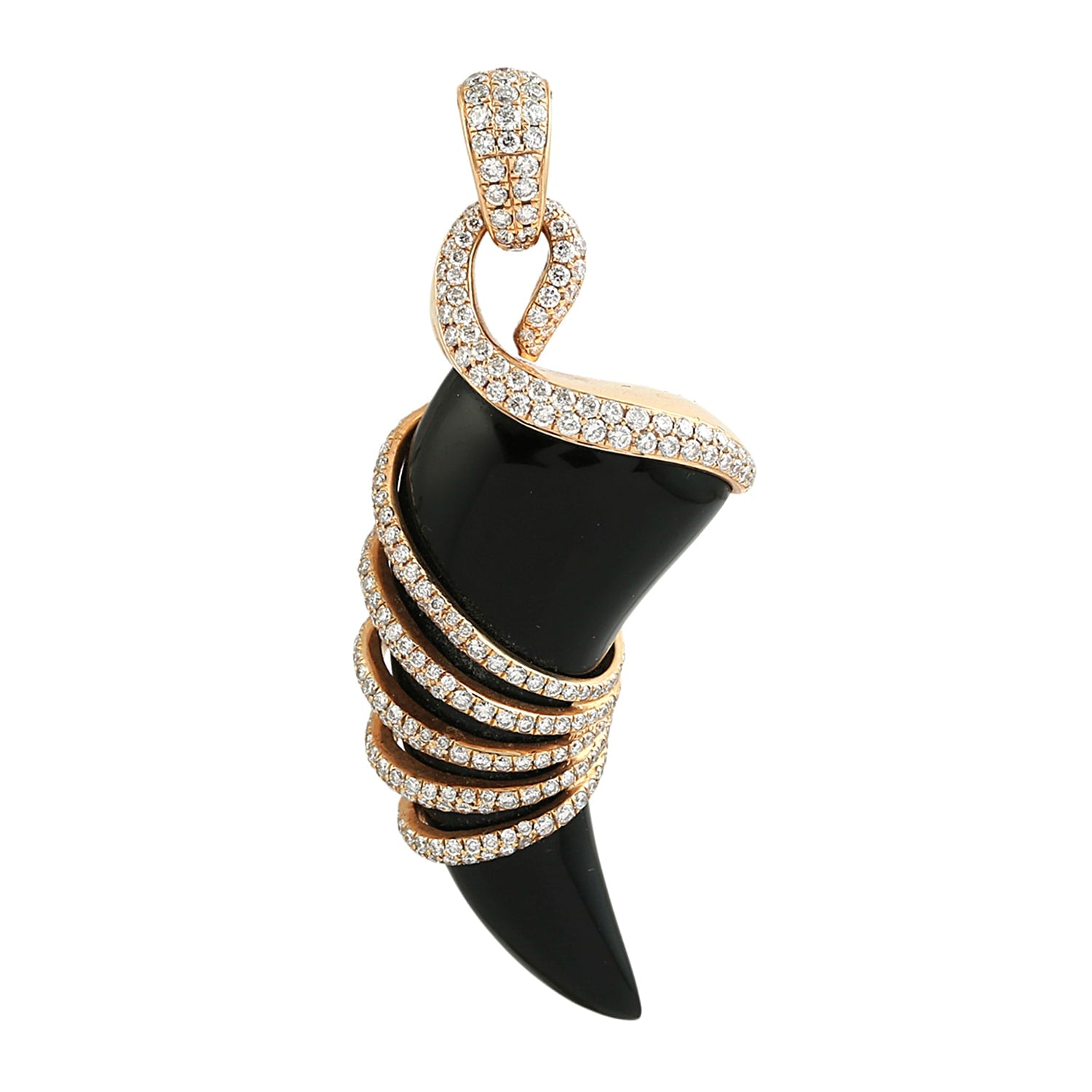 Onyx Gemstone & Diamond Horn Design Pendant In Rose Gold