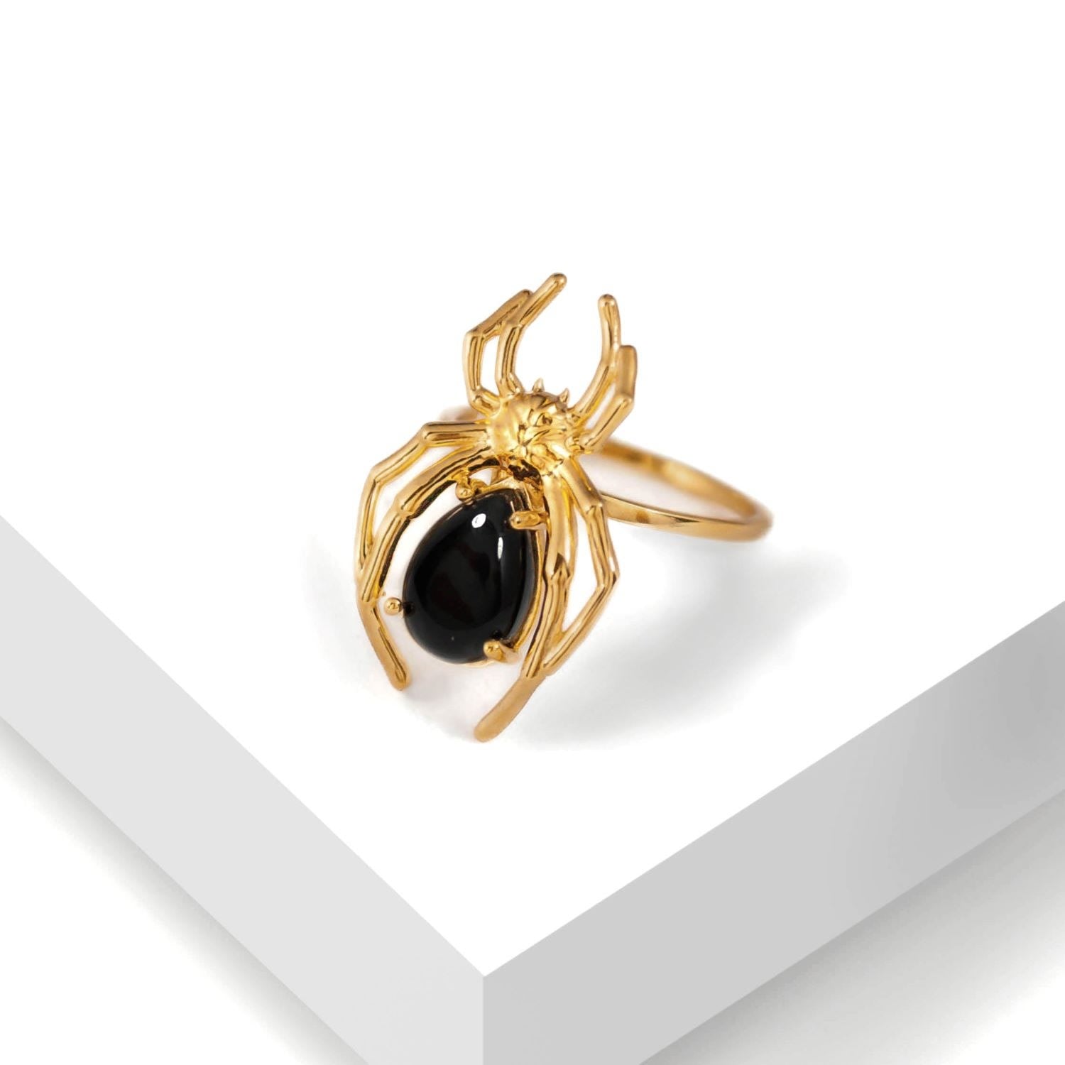 Gold Vermeil Spider & Black Onyx Stacking Ring