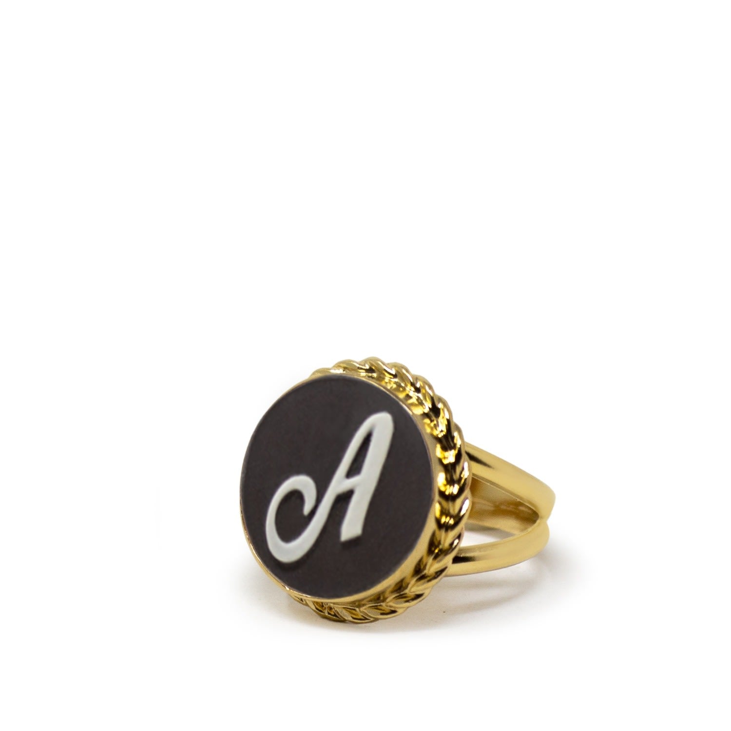 Gold Vermeil Black Cameo Ring Initial A