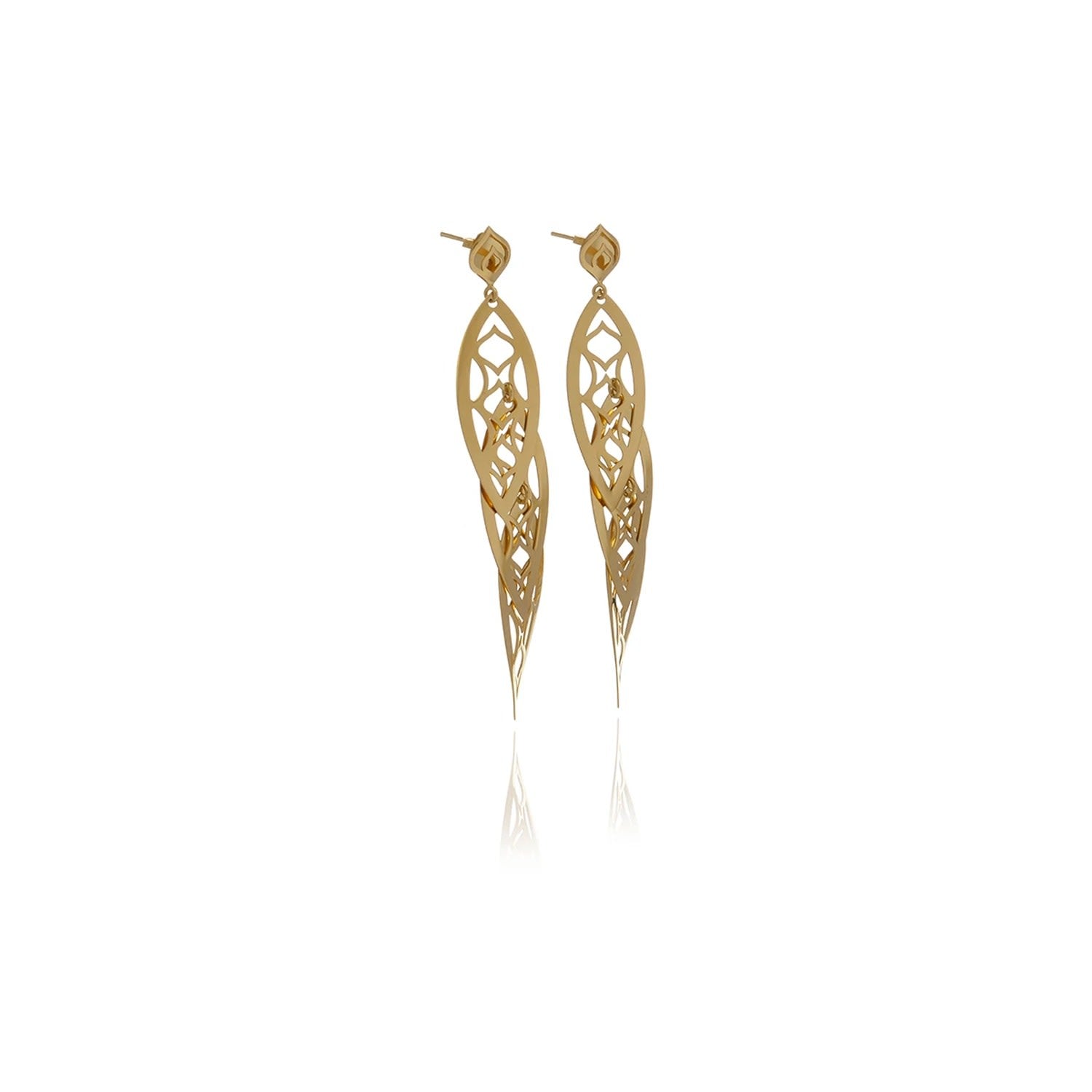 Gold Three Leaf Chandelier Line Earring