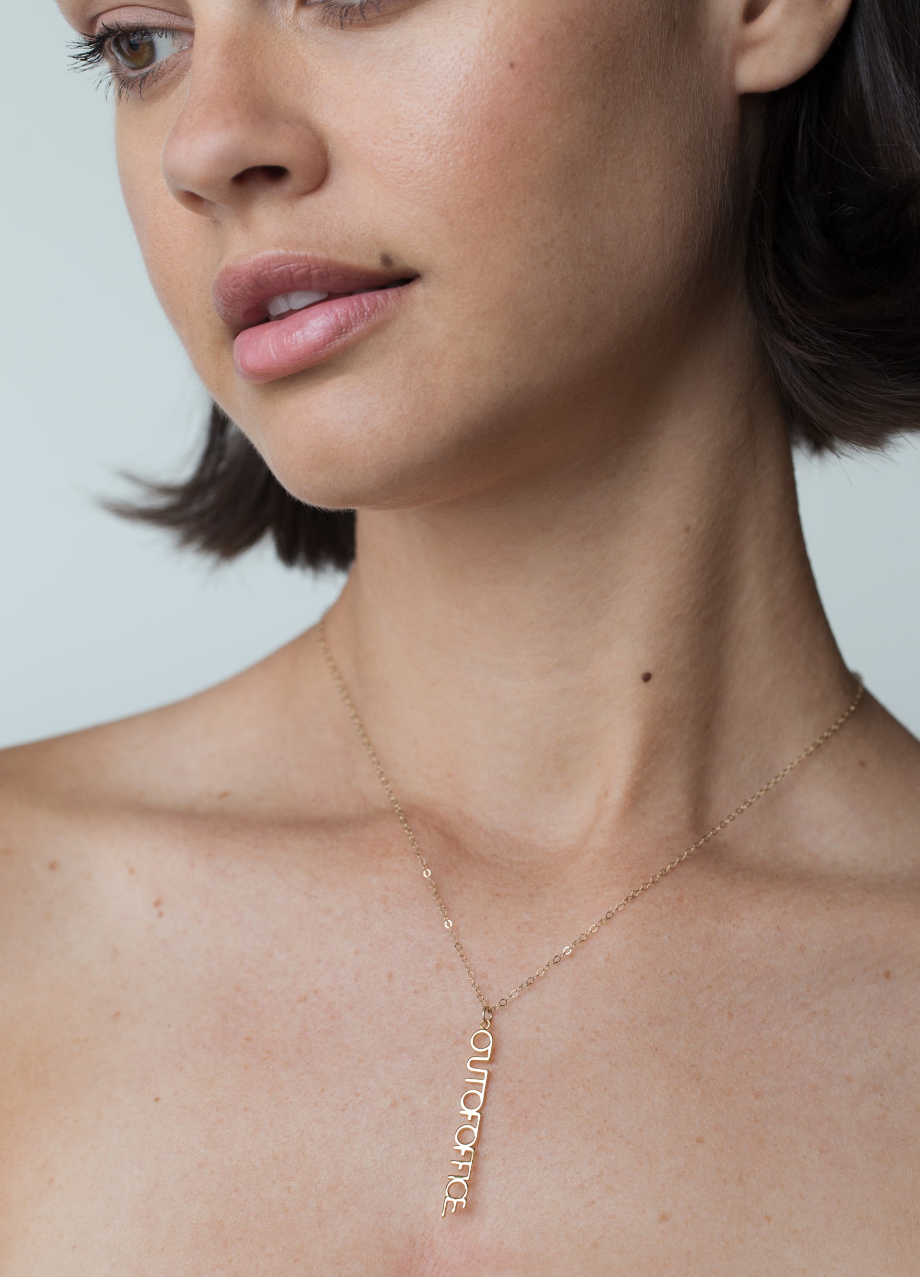 Out Of Office Charm Necklace Gold Delicate Layering Pendant Gold Filled