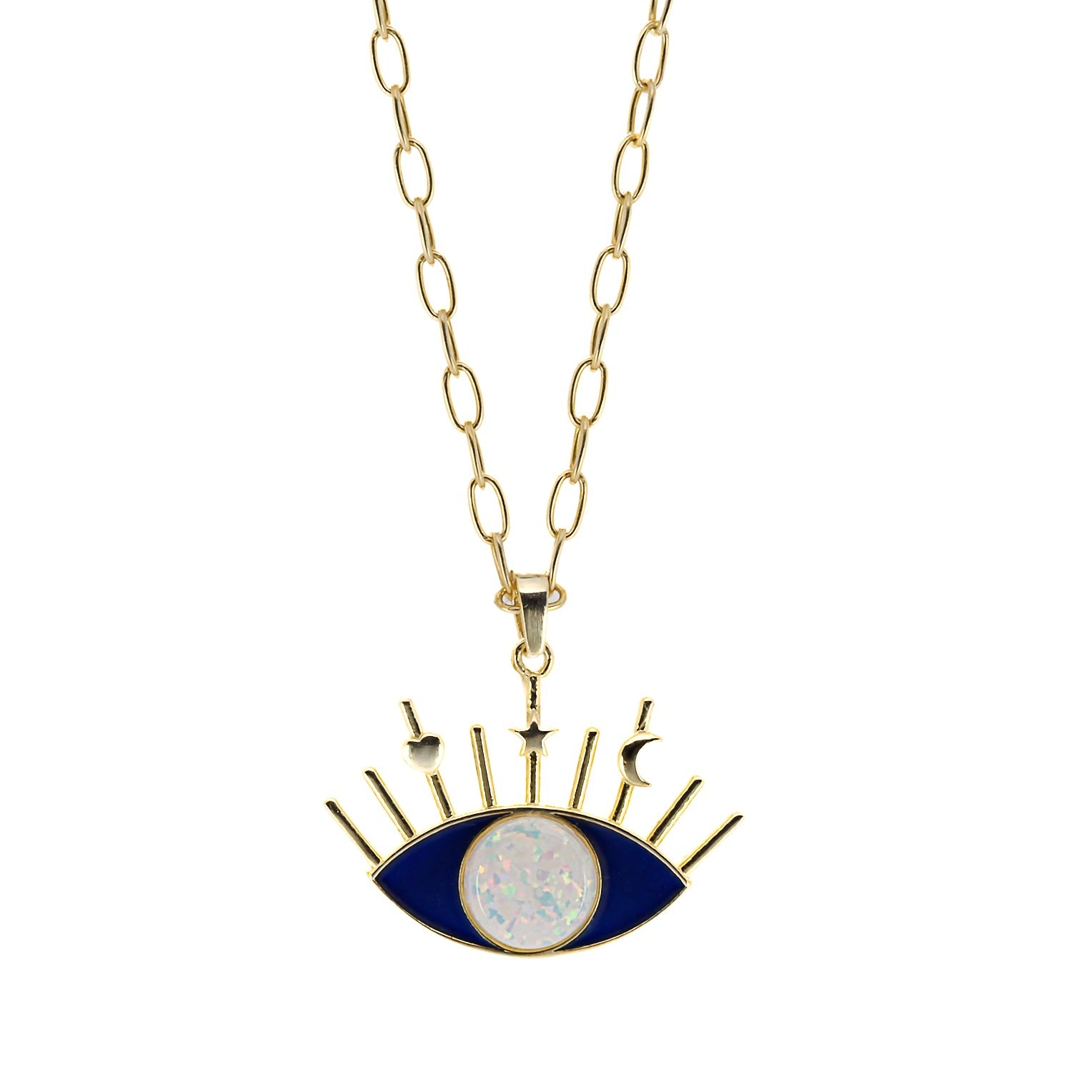 Opal Blue Evil Eye Necklace - Blue