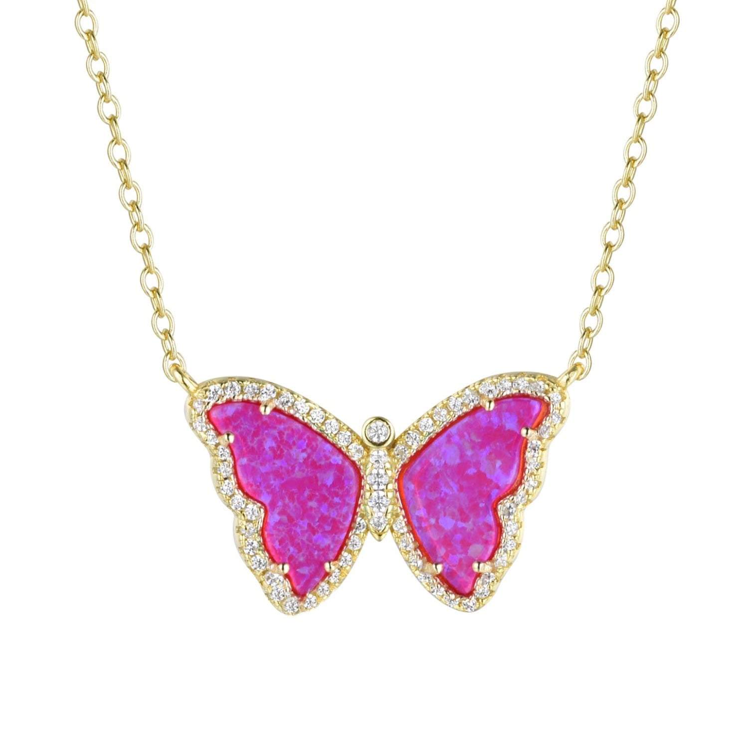 Opal Butterfly Necklace - Fuchsia