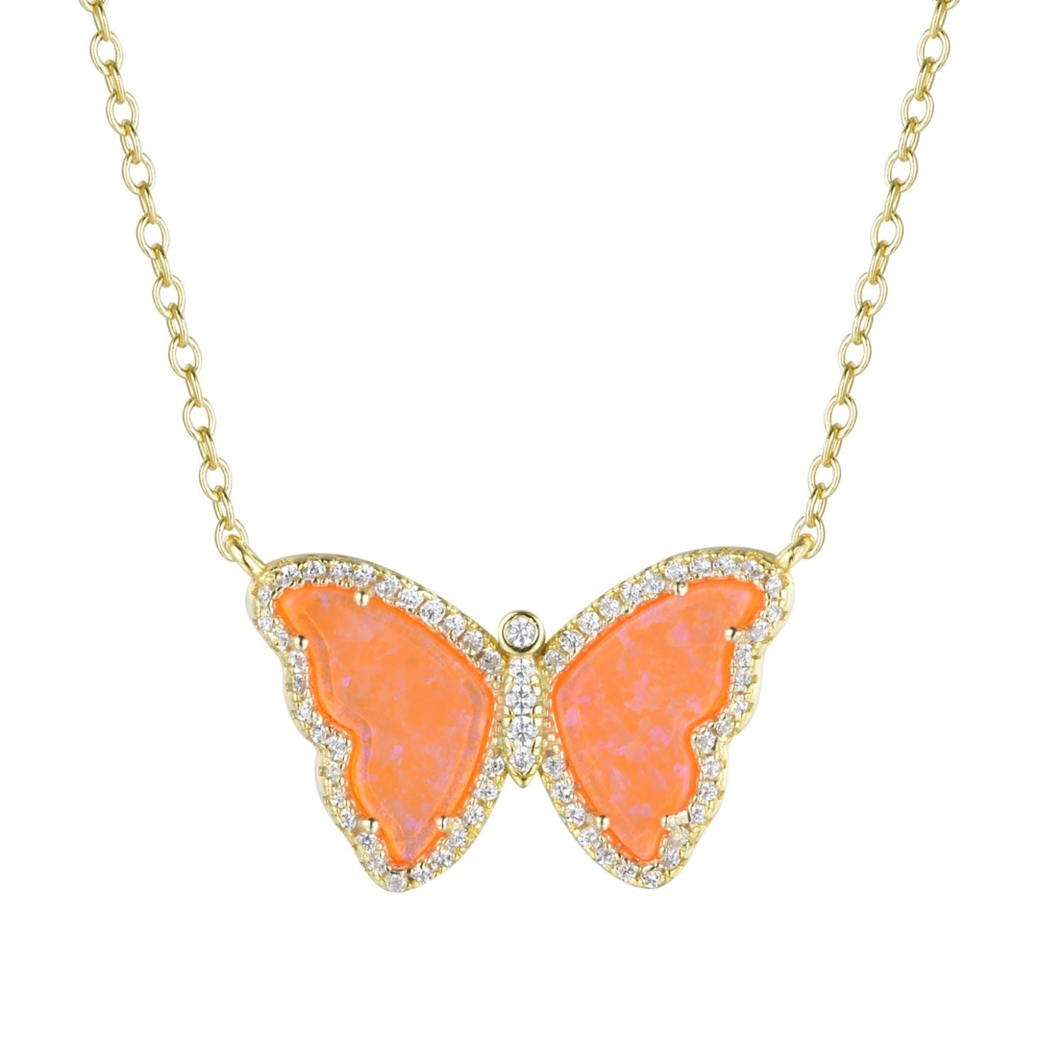 Opal Butterfly Necklace - Orange