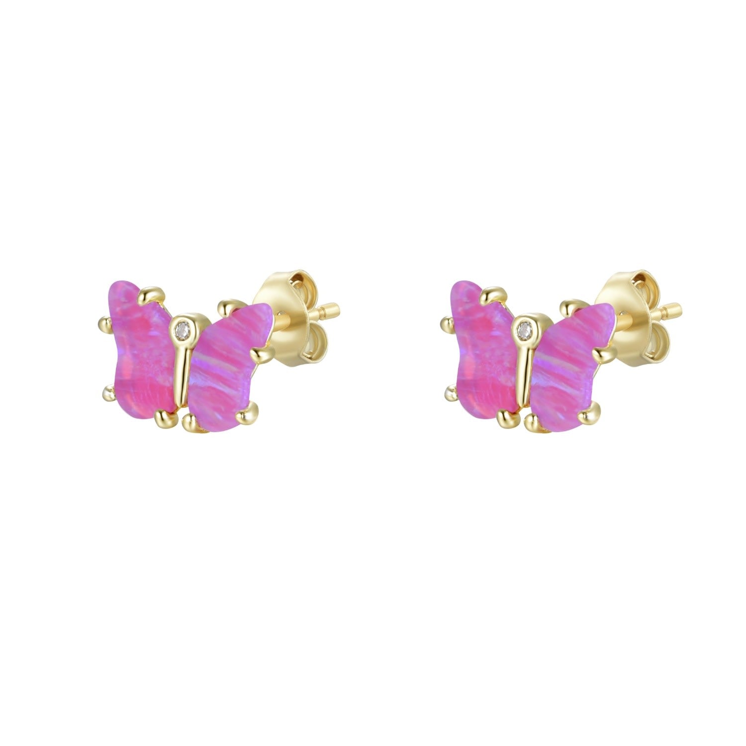 Opal Butterfly Stud Earrings - Fuchsia