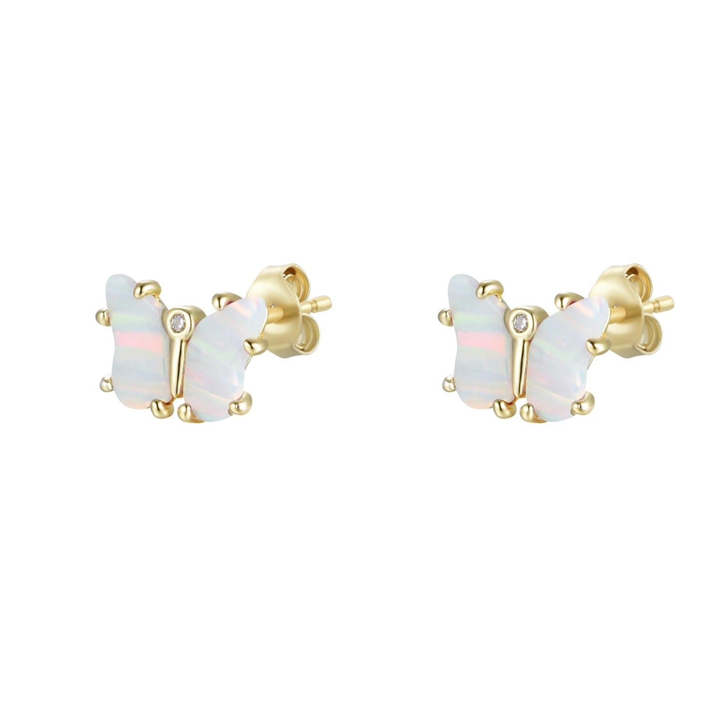 Opal Butterfly Stud Earrings - White
