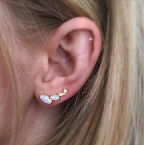 Opal & Diamond Wing Ear Climbers
