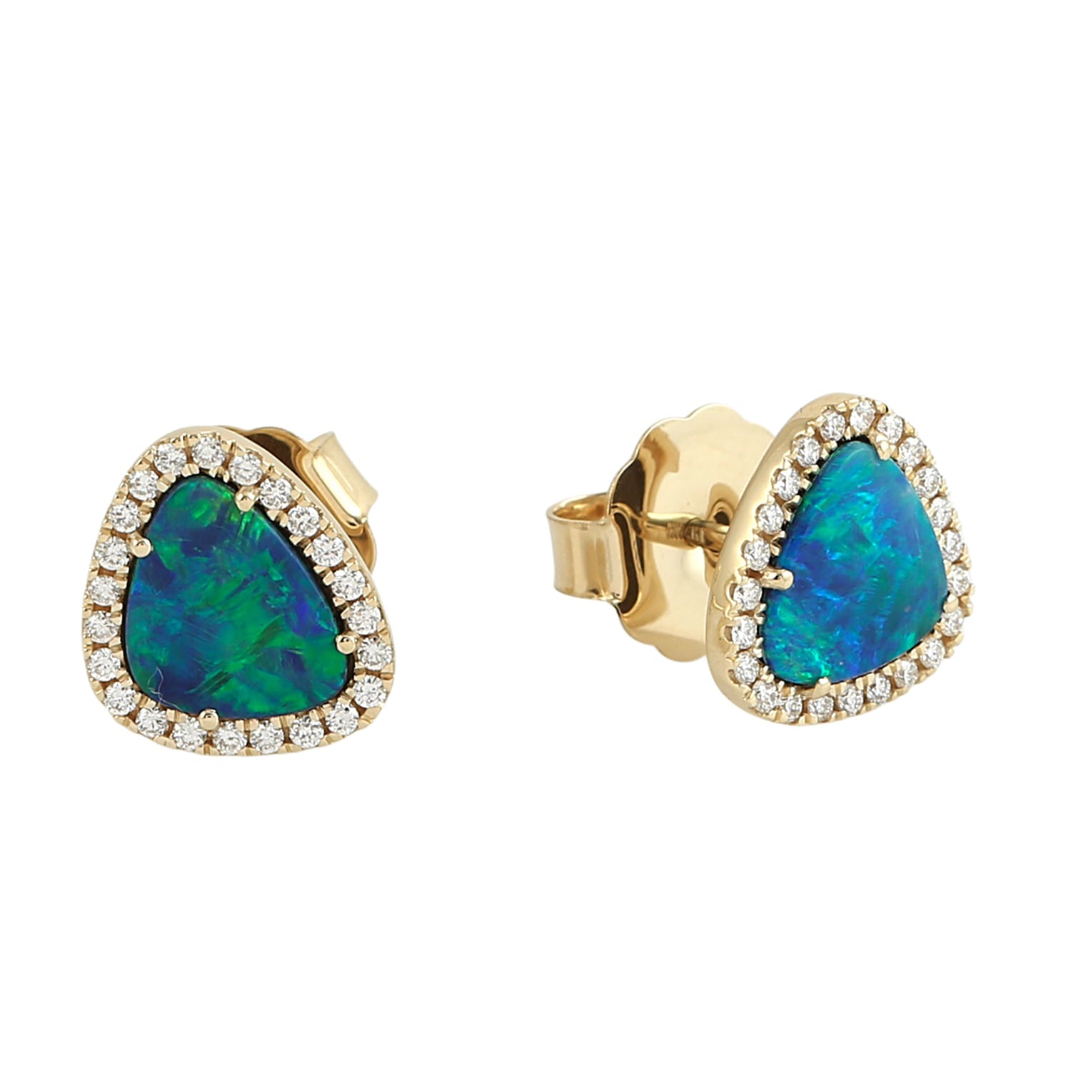 Minimalist Opal Doublet & Diamond Studs In 14K Gold