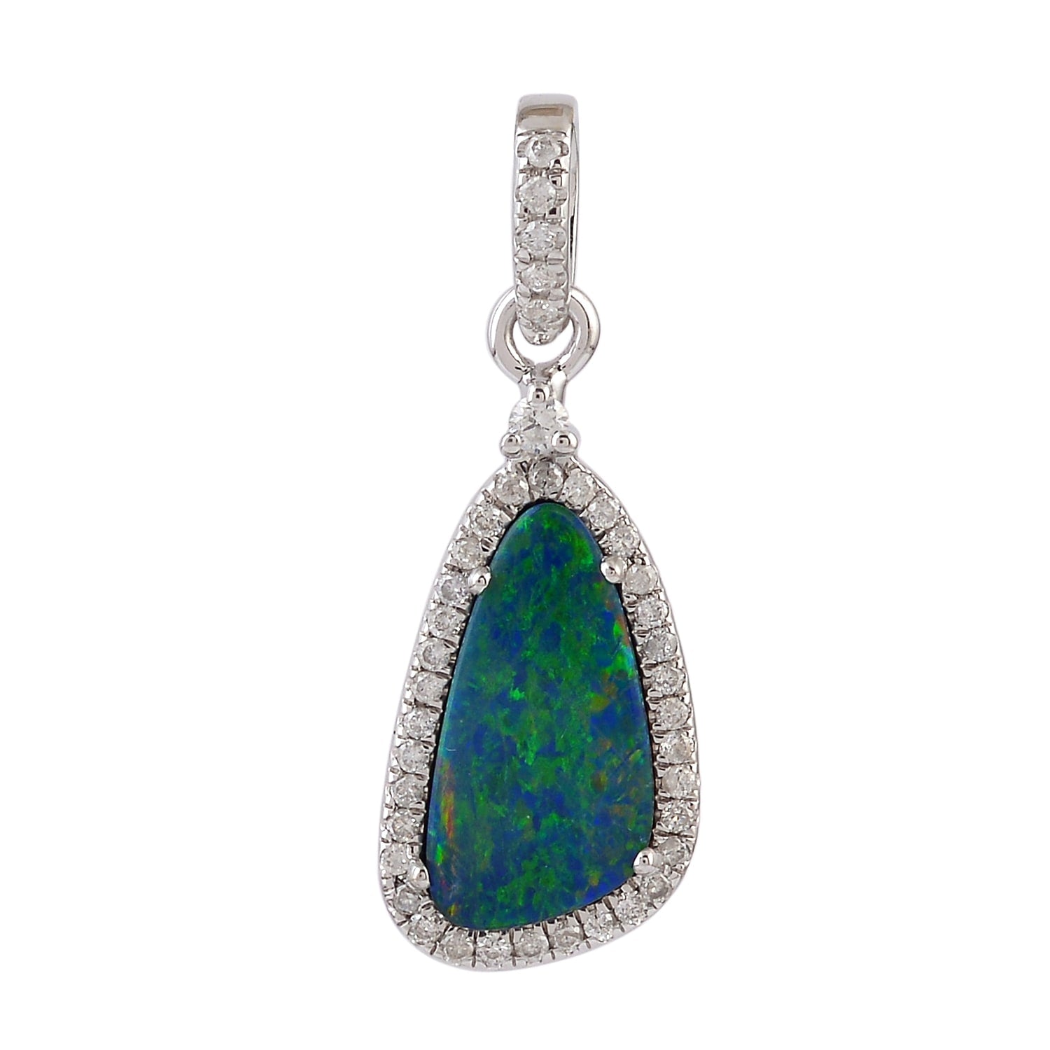 Opal Doublet & Diamond Designer Charm Pendant In White Gold