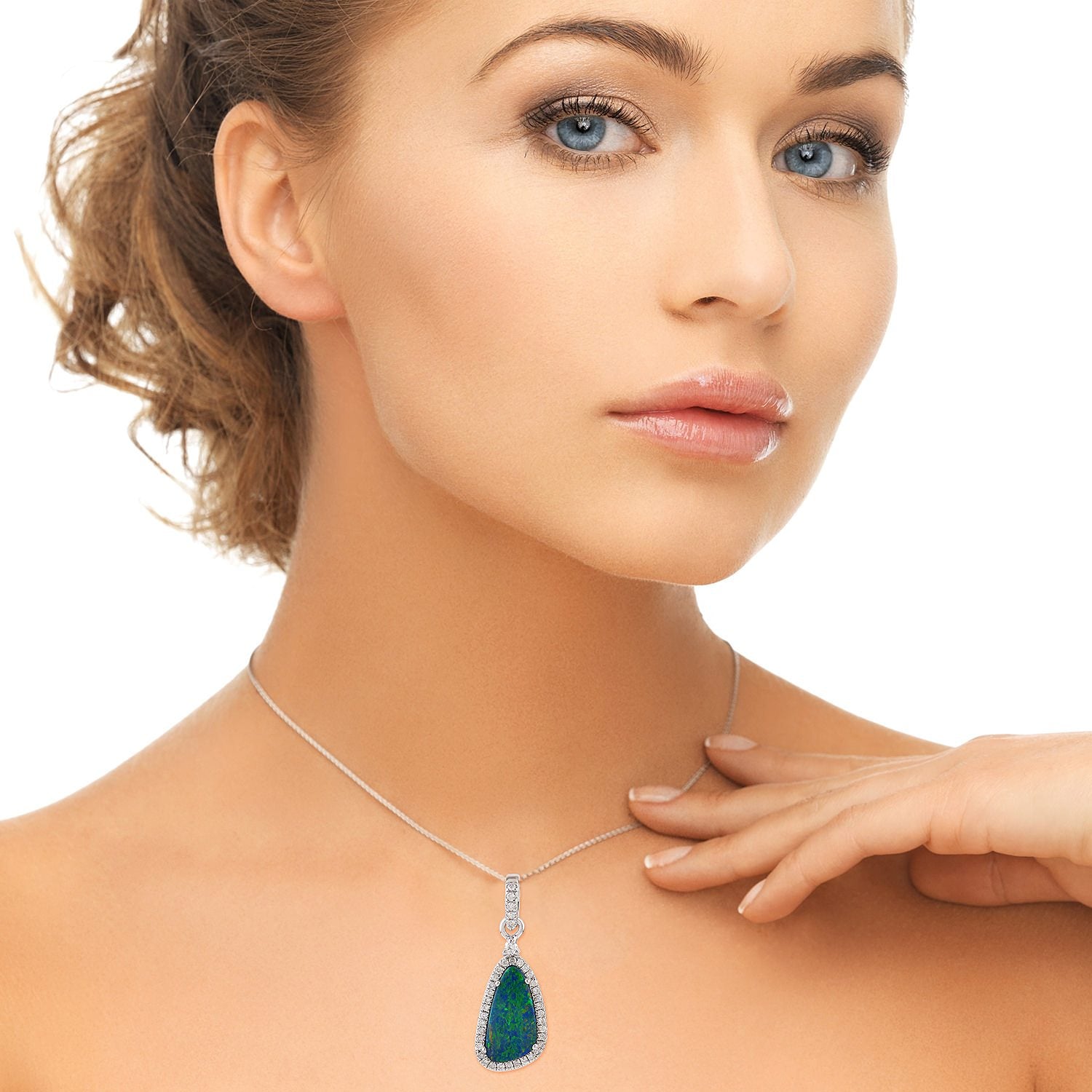 Opal Doublet & Diamond Designer Charm Pendant In White Gold