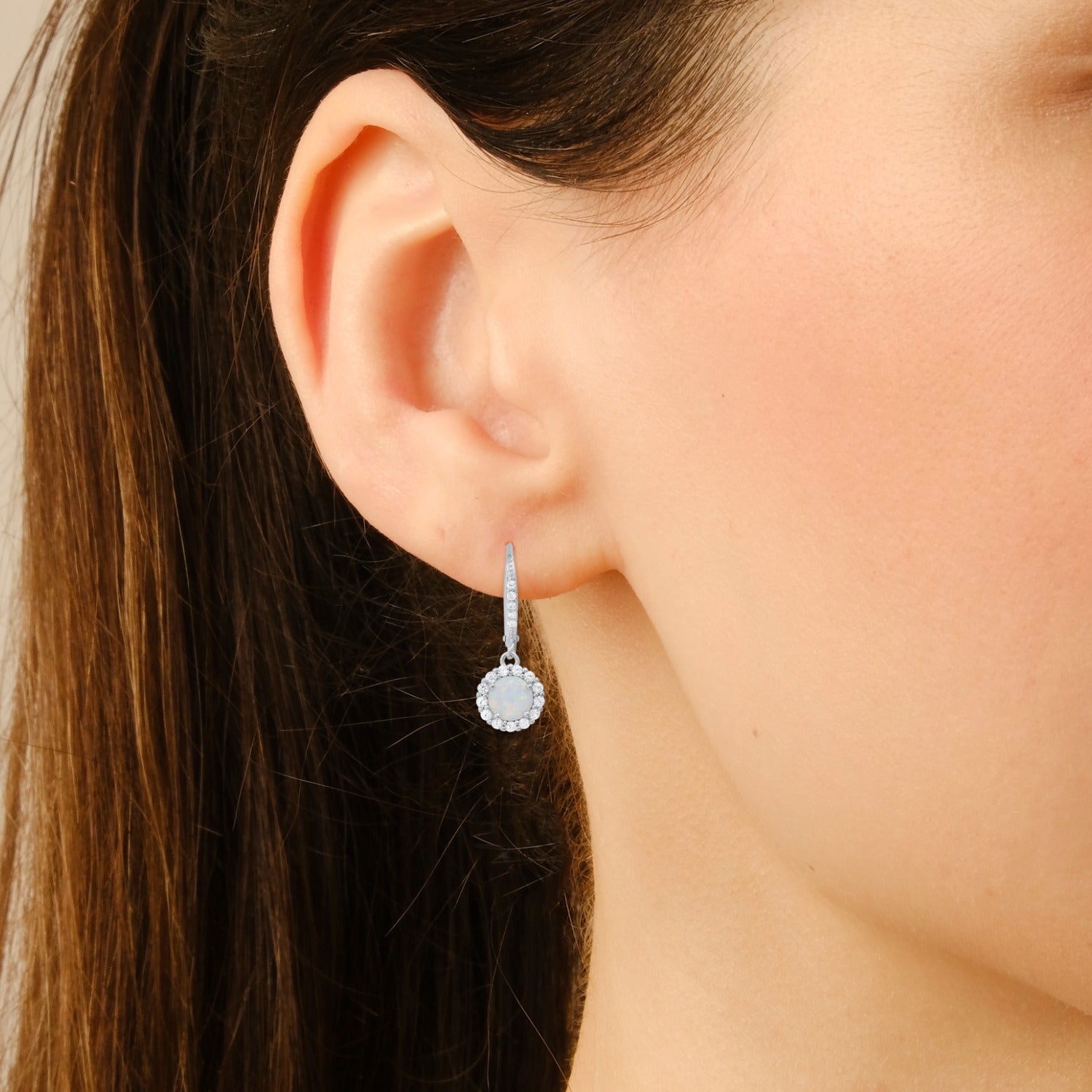 Opal Halo Leverback Earrings In Sterling Silver
