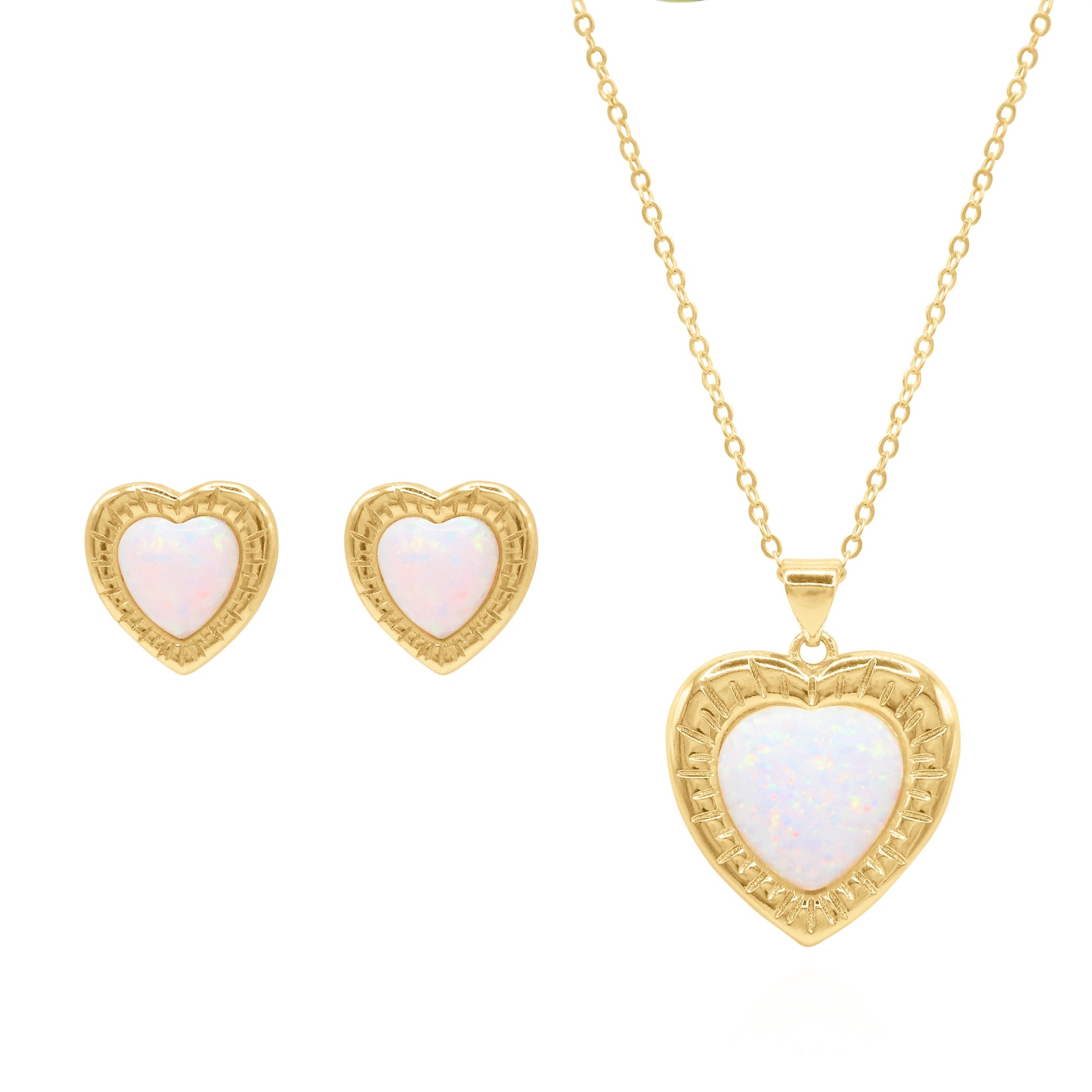 Opal Heart Necklace Gift Set - Earrings & Necklace - Gold Plated