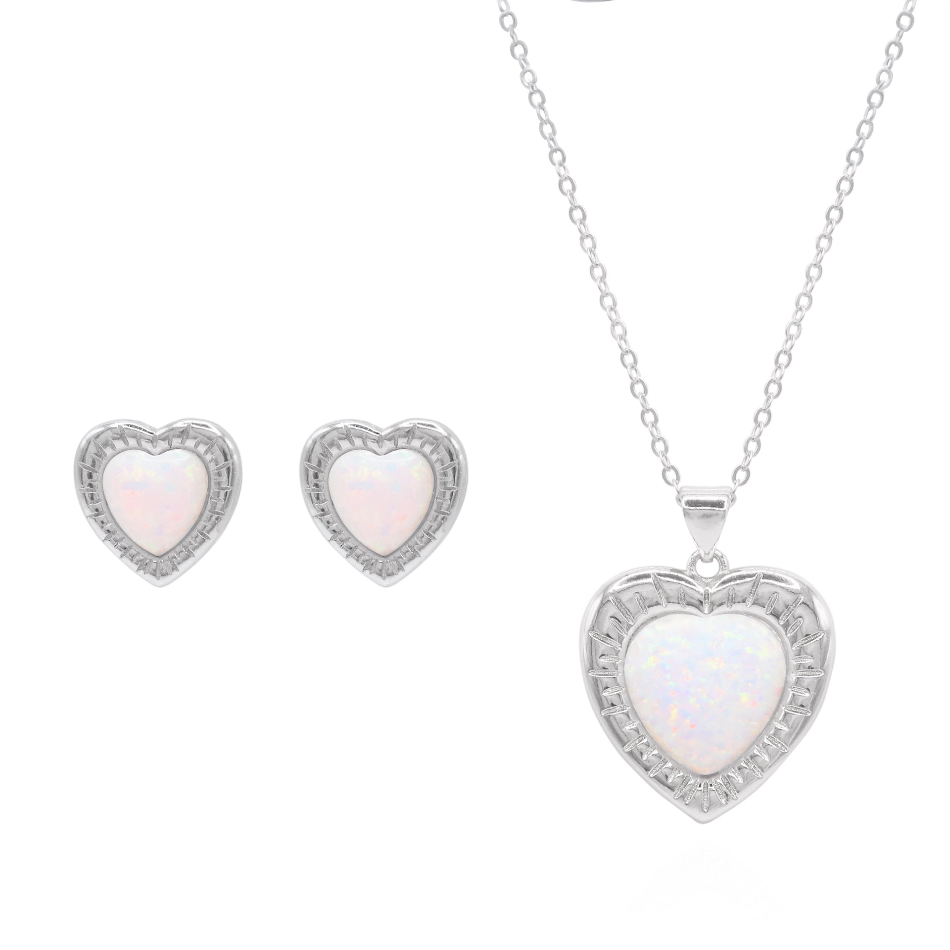 Opal Heart Necklace Gift Set - Earrings & Necklace - Sterling Silver