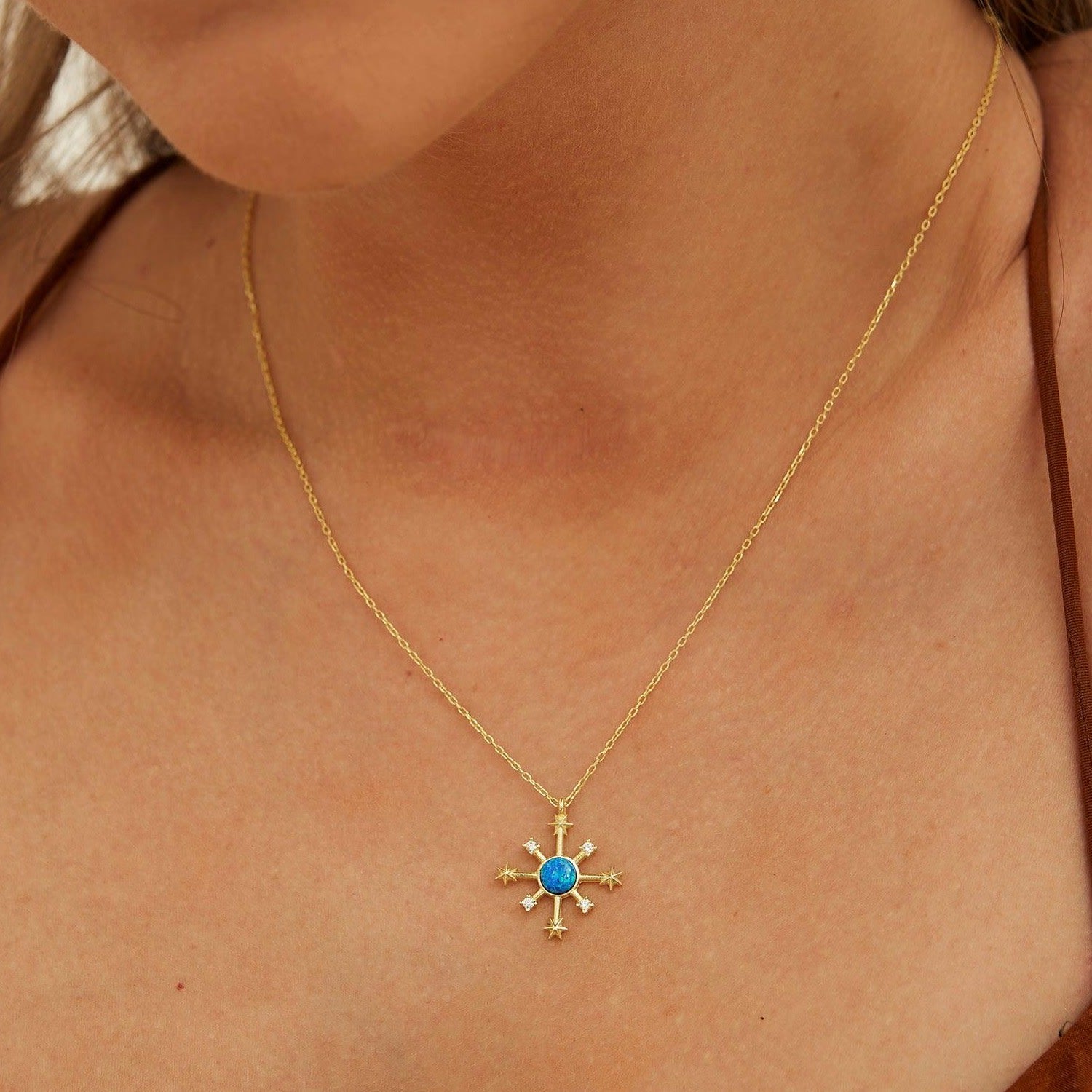 Opal Ship Wheel High Quality Sterling Silver Necklace In Gold