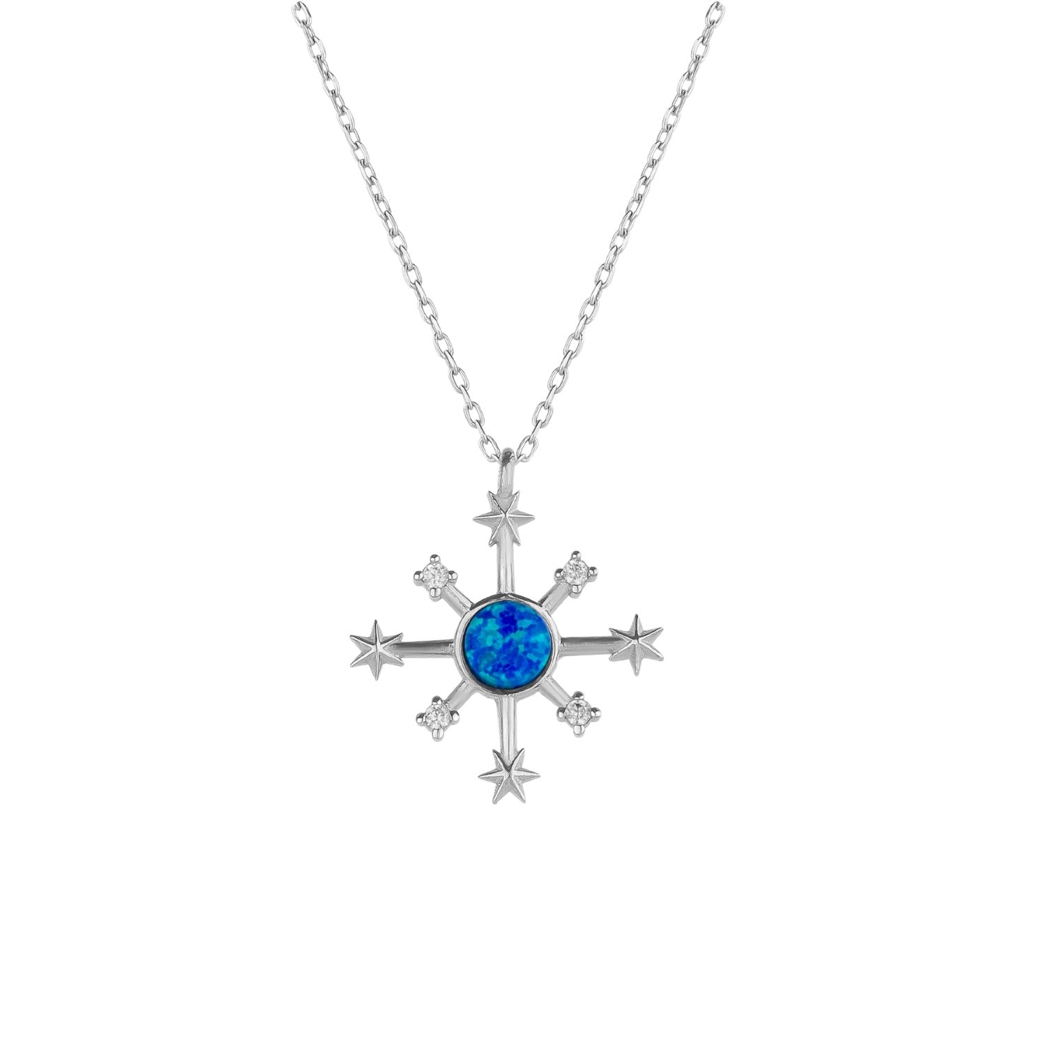 Opal Ship Wheel High Quality Sterling Silver Pendant Necklace - Silver