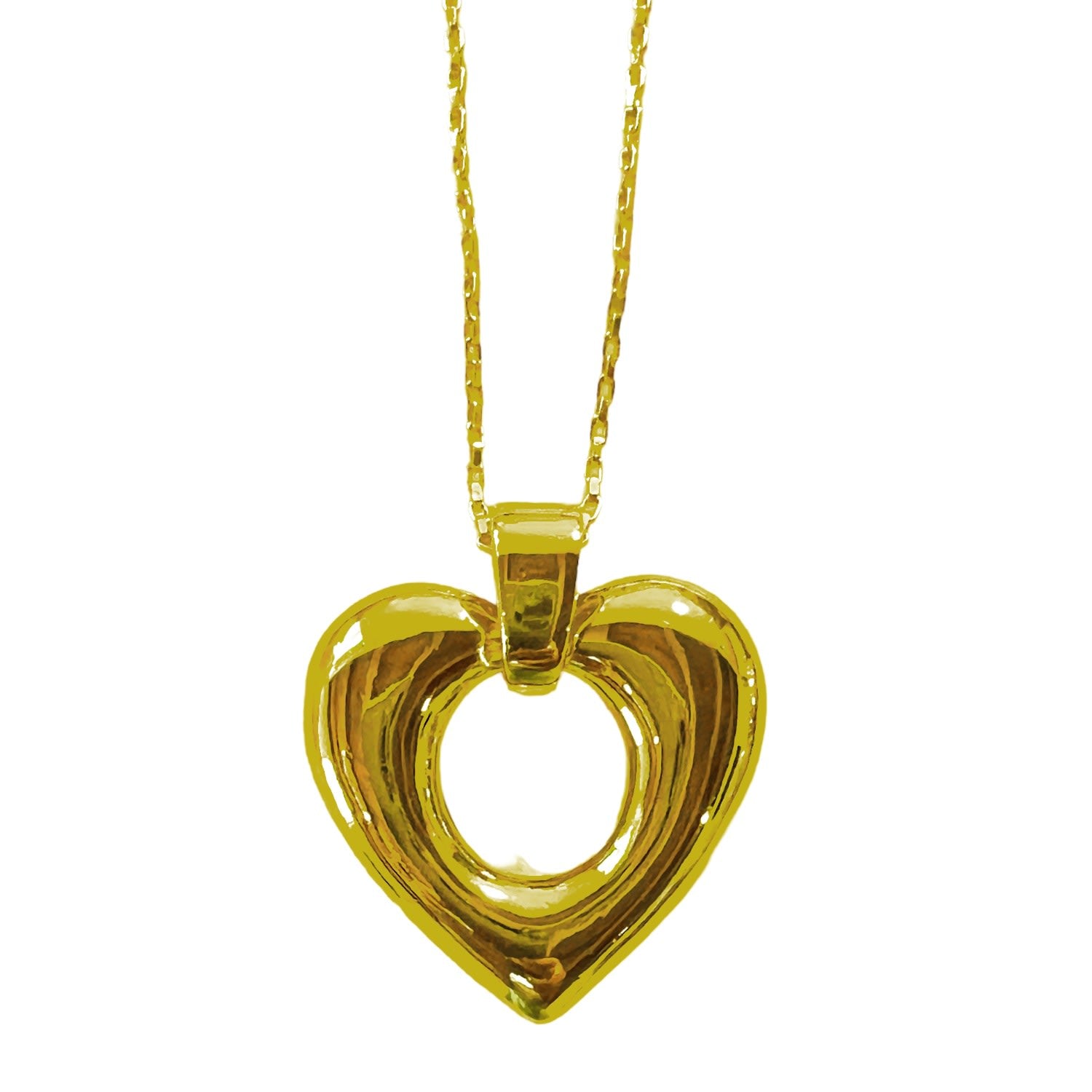 Open Center Puffed Heart Pendant Necklace