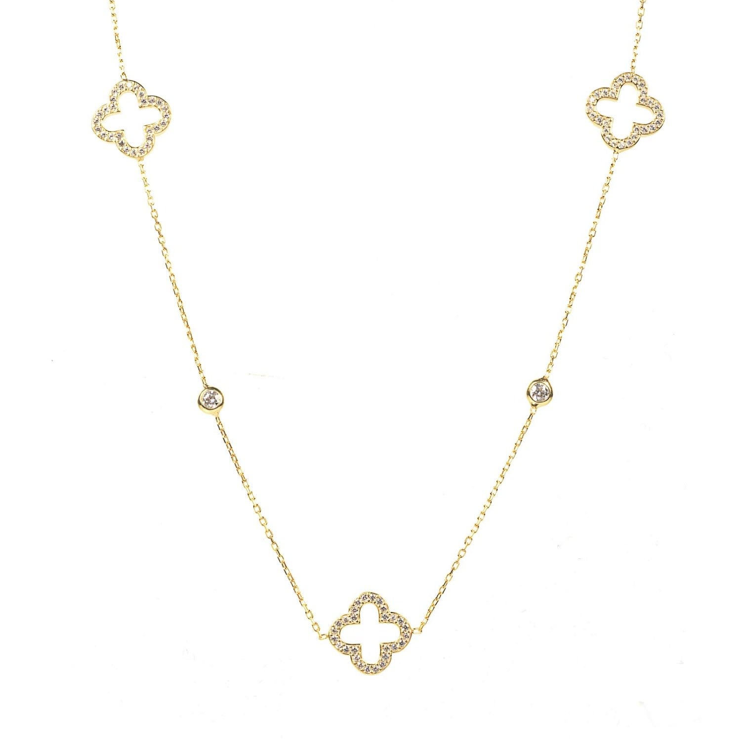 Byzantine Clover Necklace Long Gold