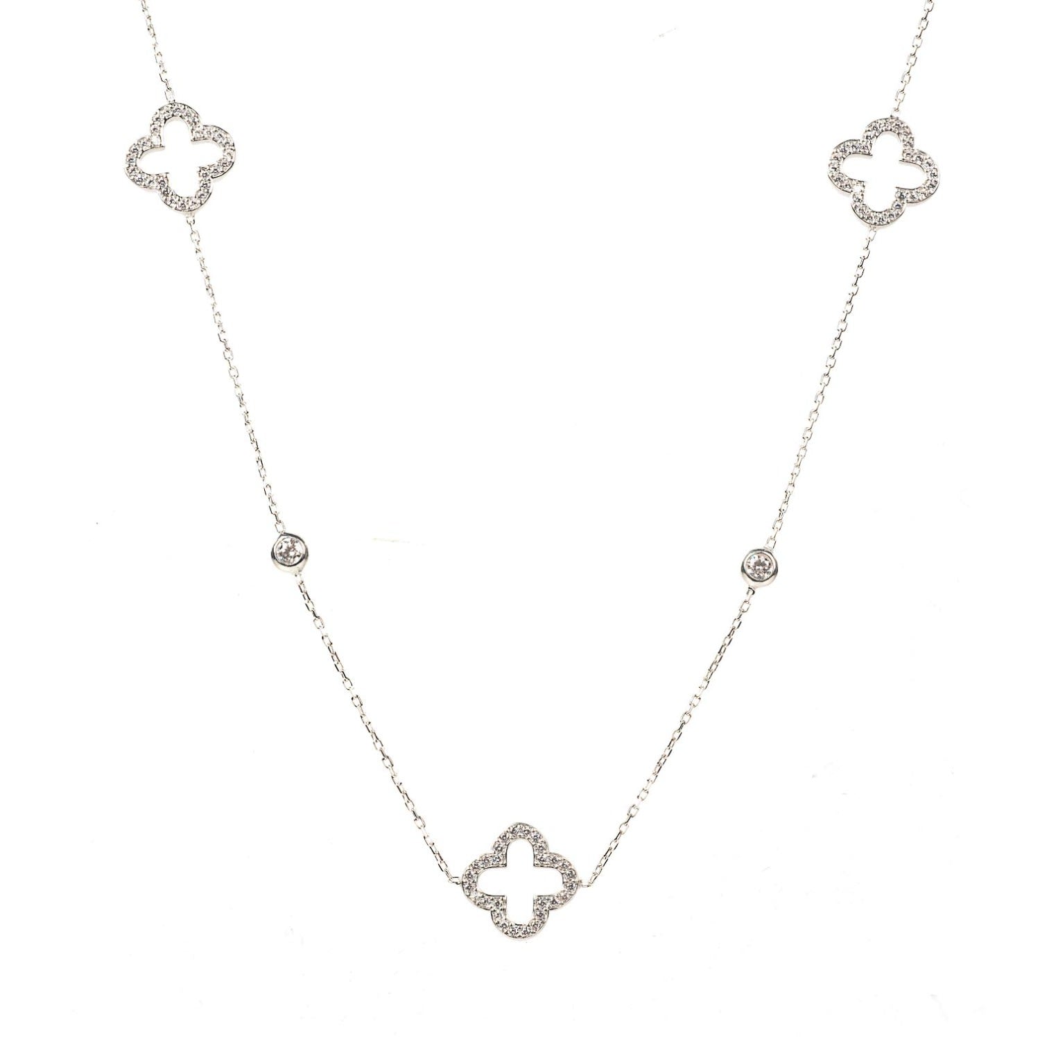 Byzantine Clover Necklace Long Silver