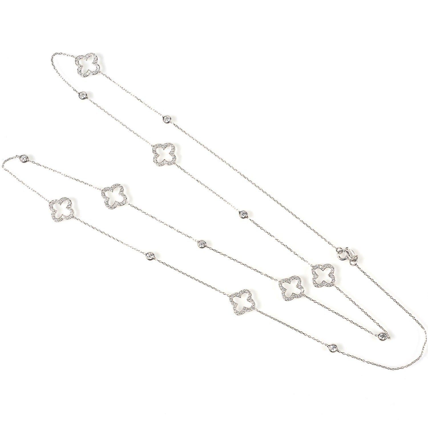 Byzantine Clover Necklace Long Silver